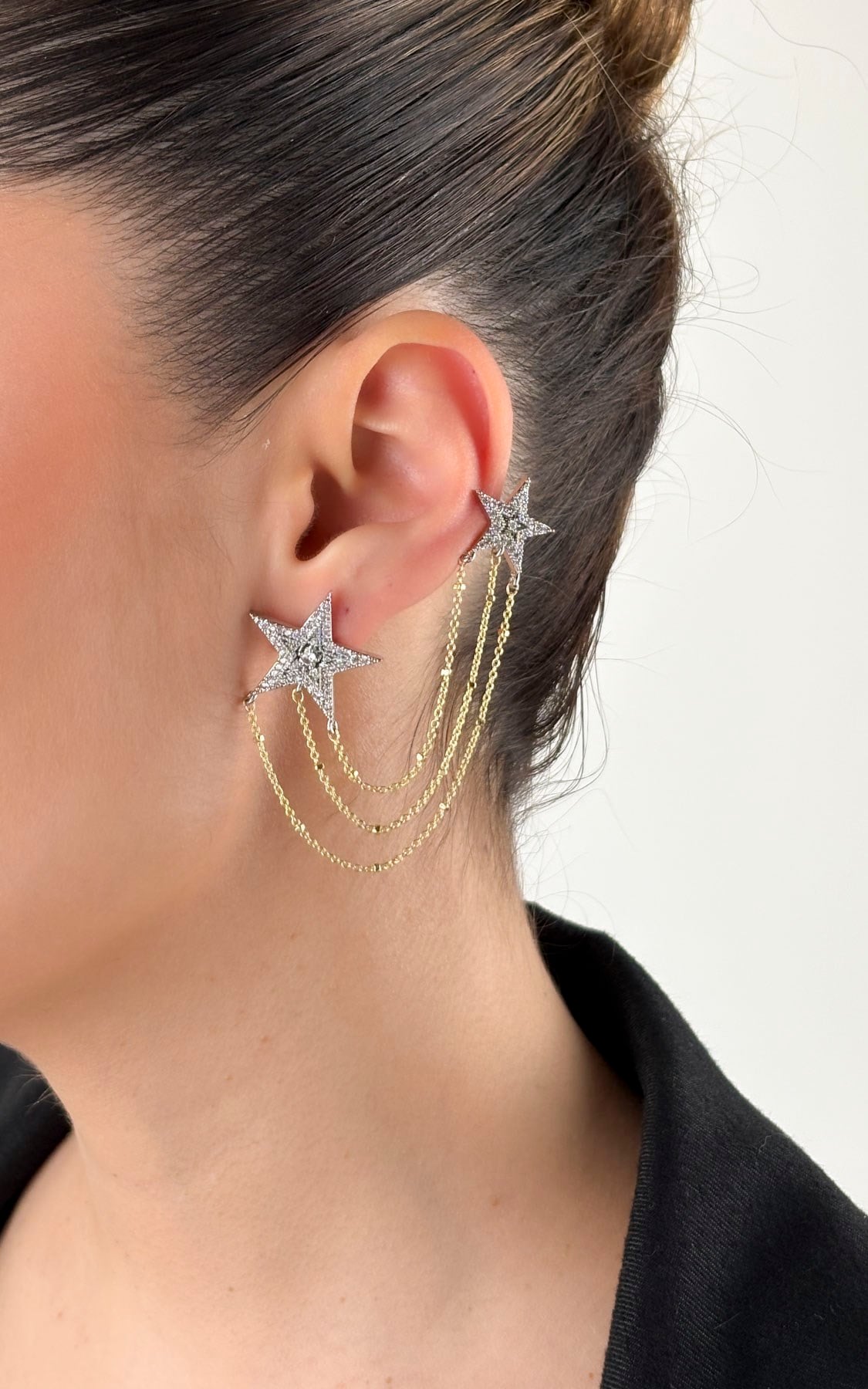 Yıldız Figürlü Taşlı Ear Cuff Küpe