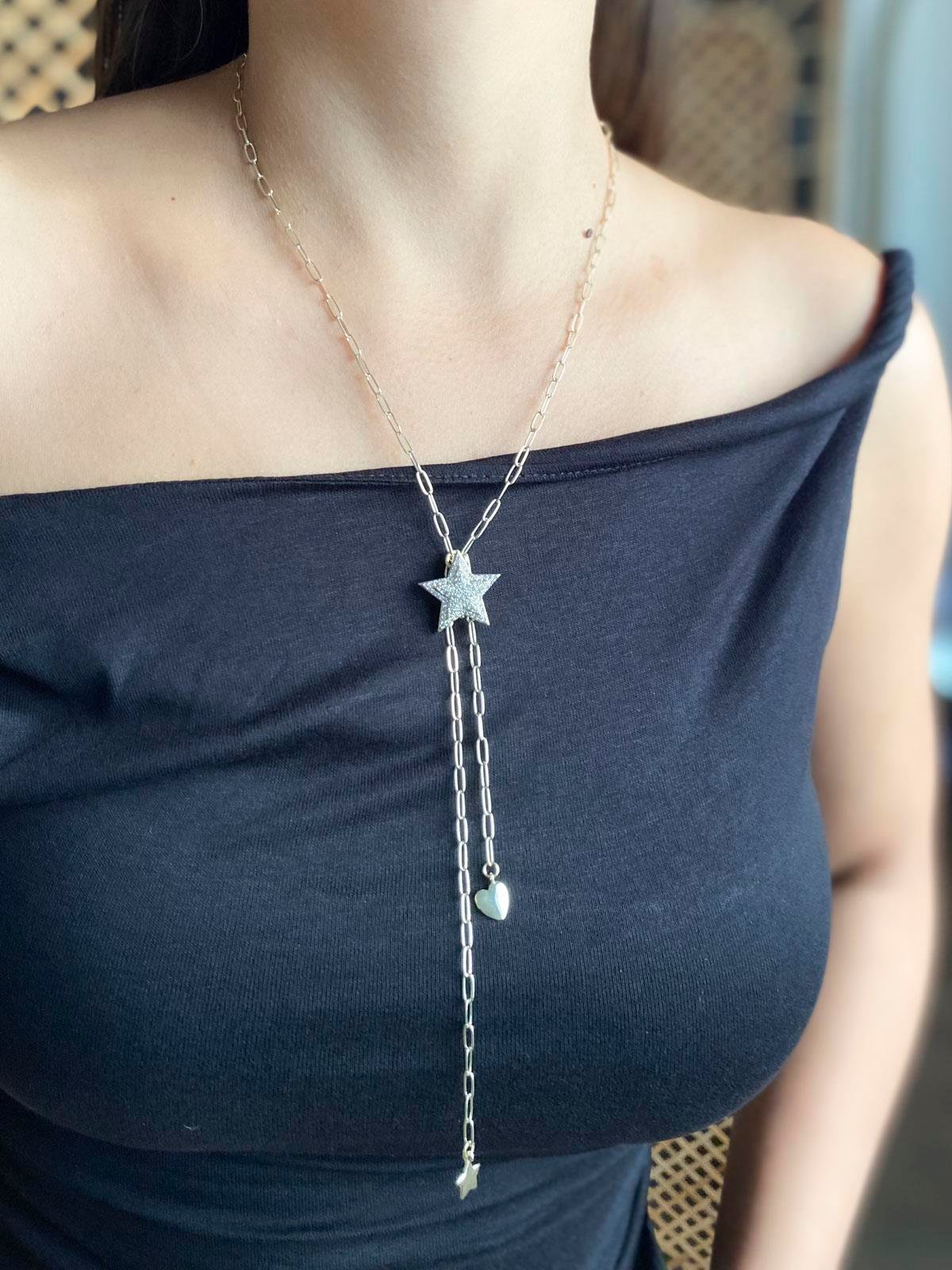 Yıldız Figürlü Taşlı Gold Y Kolye