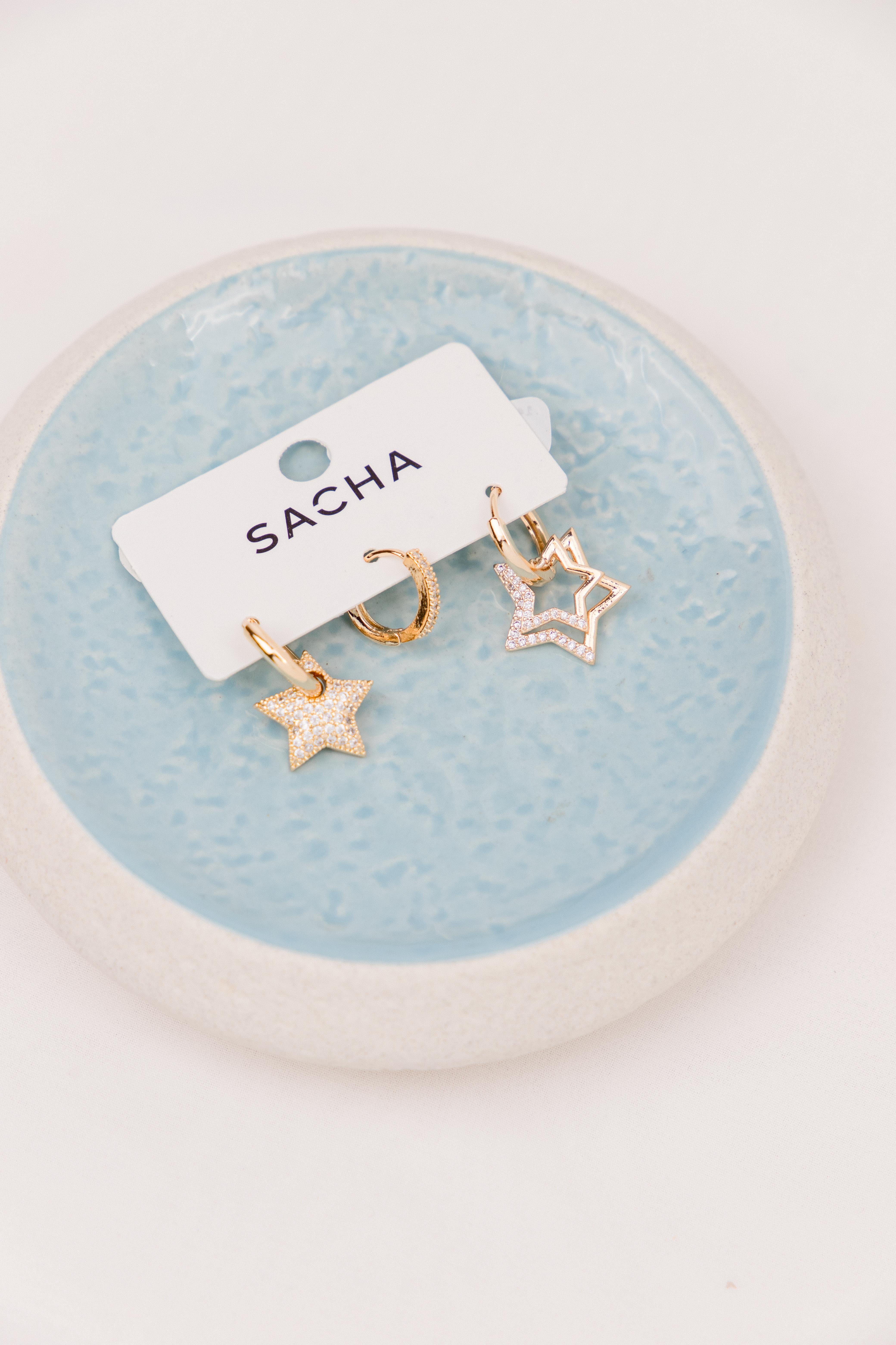 Yıldız Figürlü Zirkon Taşlı Gold Halka Set Küpe