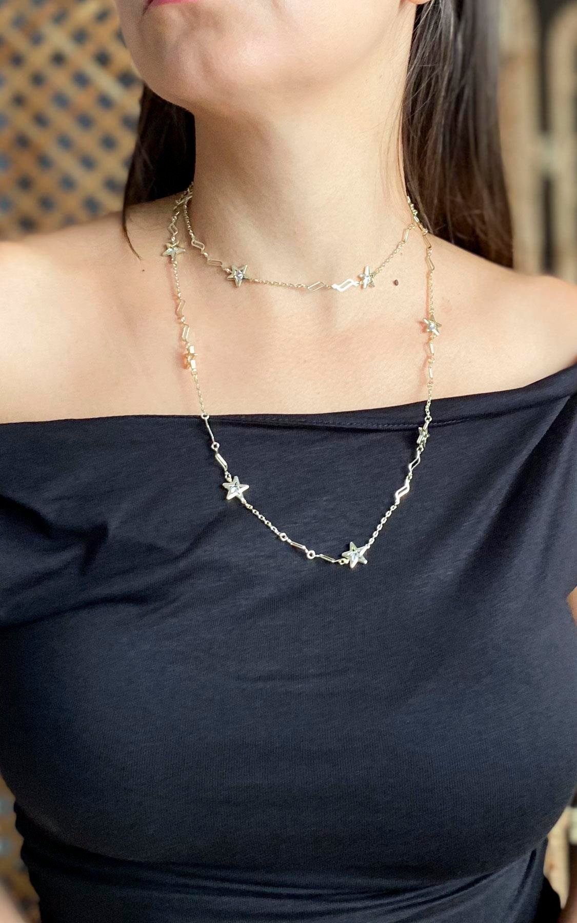 Yıldız Sıralı Taşlı Gold Kolye