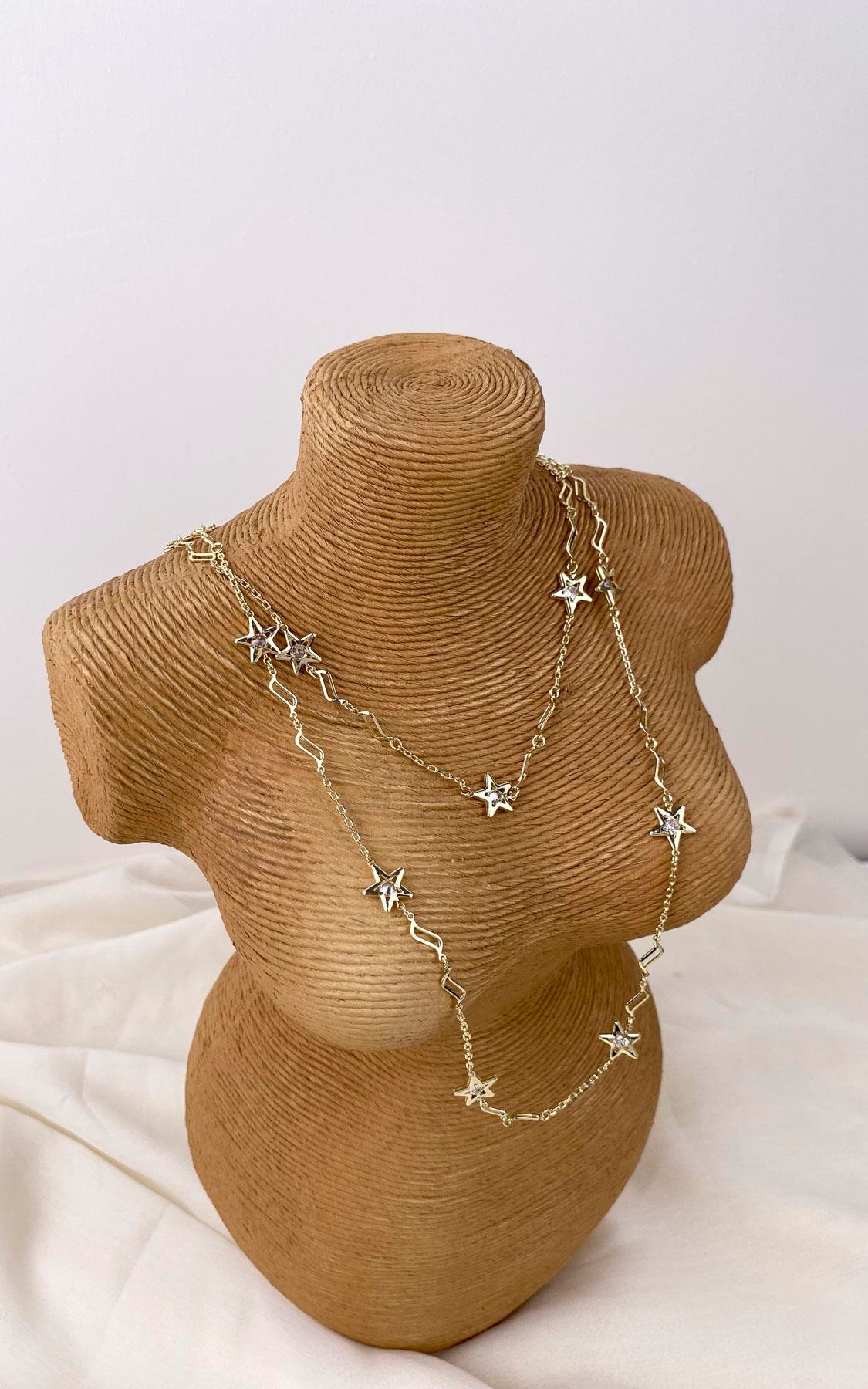 Yıldız Sıralı Taşlı Gold Kolye