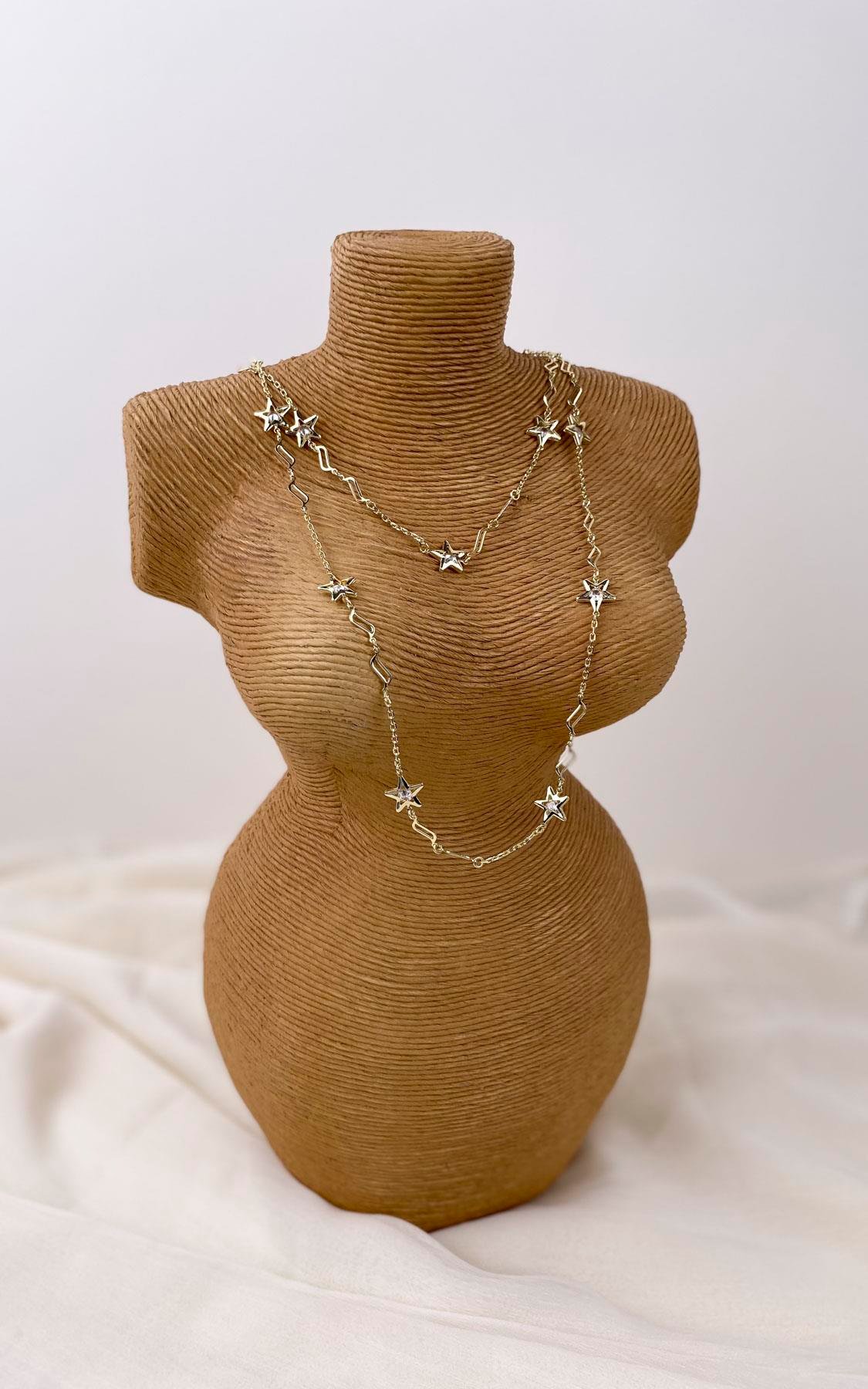 Yıldız Sıralı Taşlı Gold Kolye