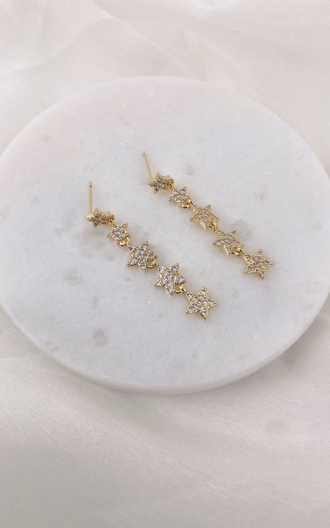 Yıldız Sıralı Zirkon Taşlı Gold Küpe