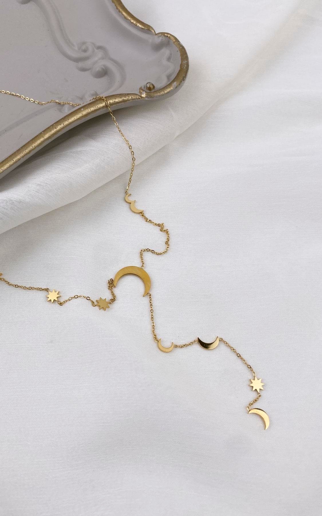 Yıldız ve Hilal Figürlü Gold Çelik Y Kolye