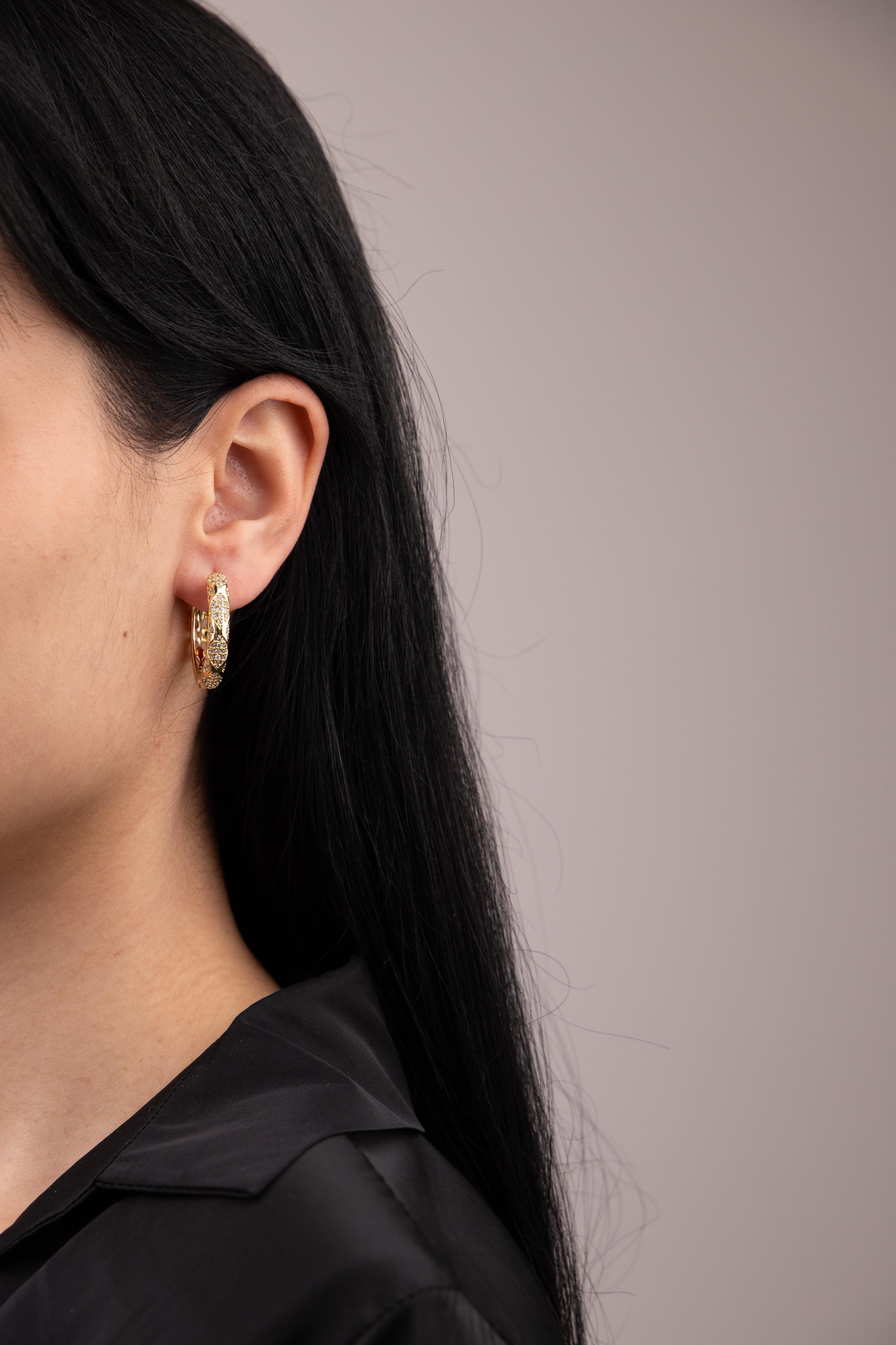 Zirkon Taşlı Gold Halka Küpe