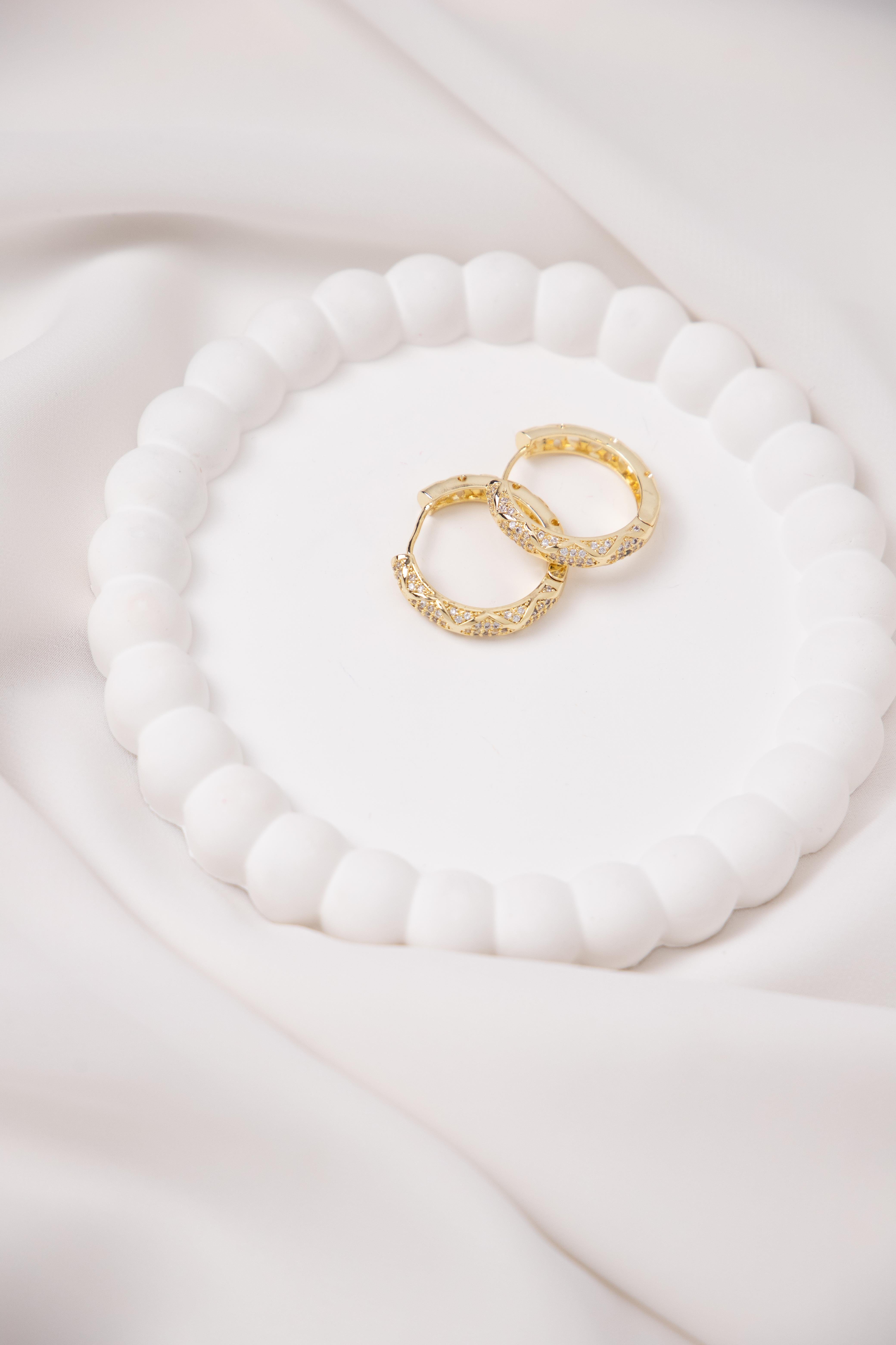 Zirkon Taşlı Gold Halka Küpe