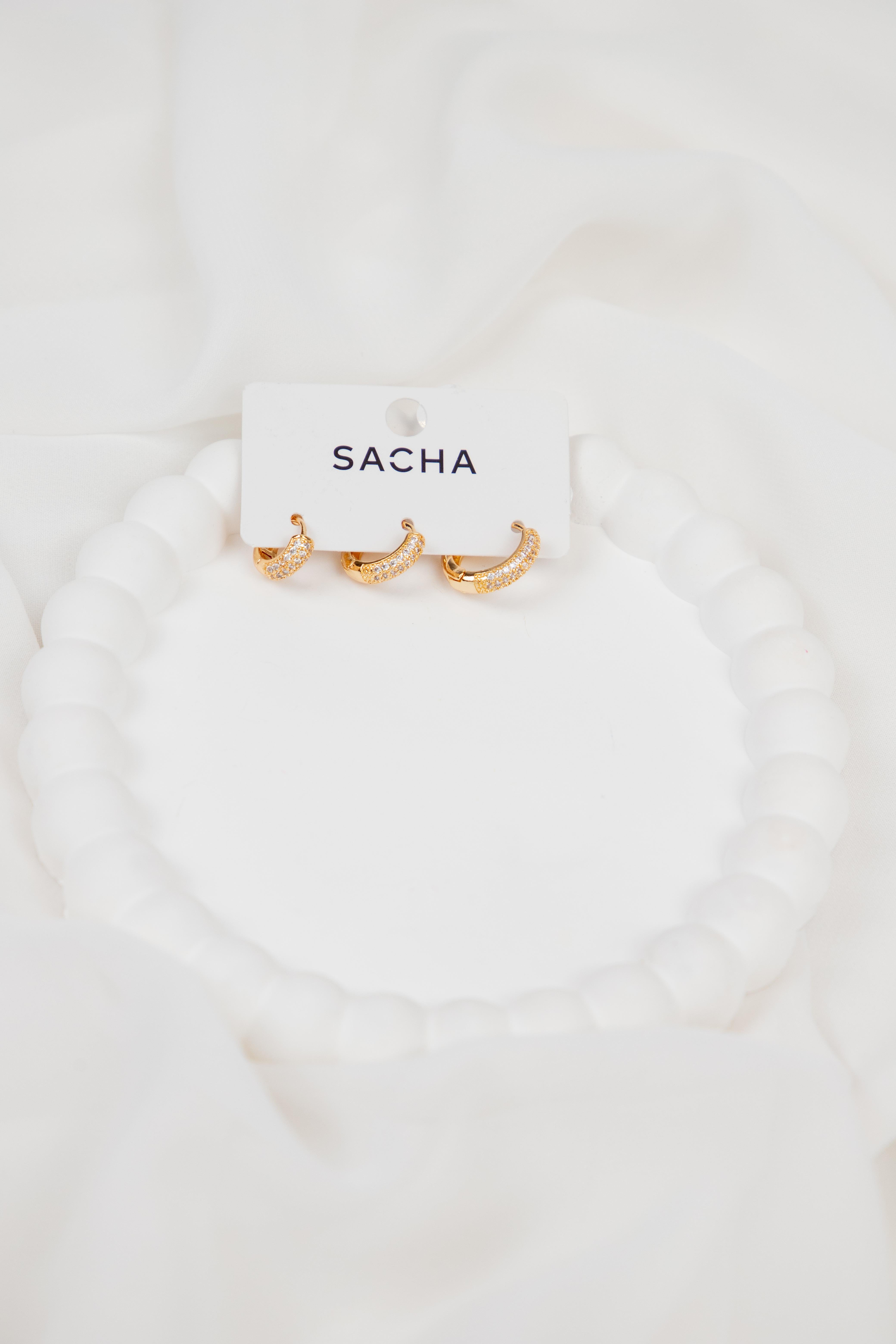 Zirkon Taşlı Gold Set Halka Küpe