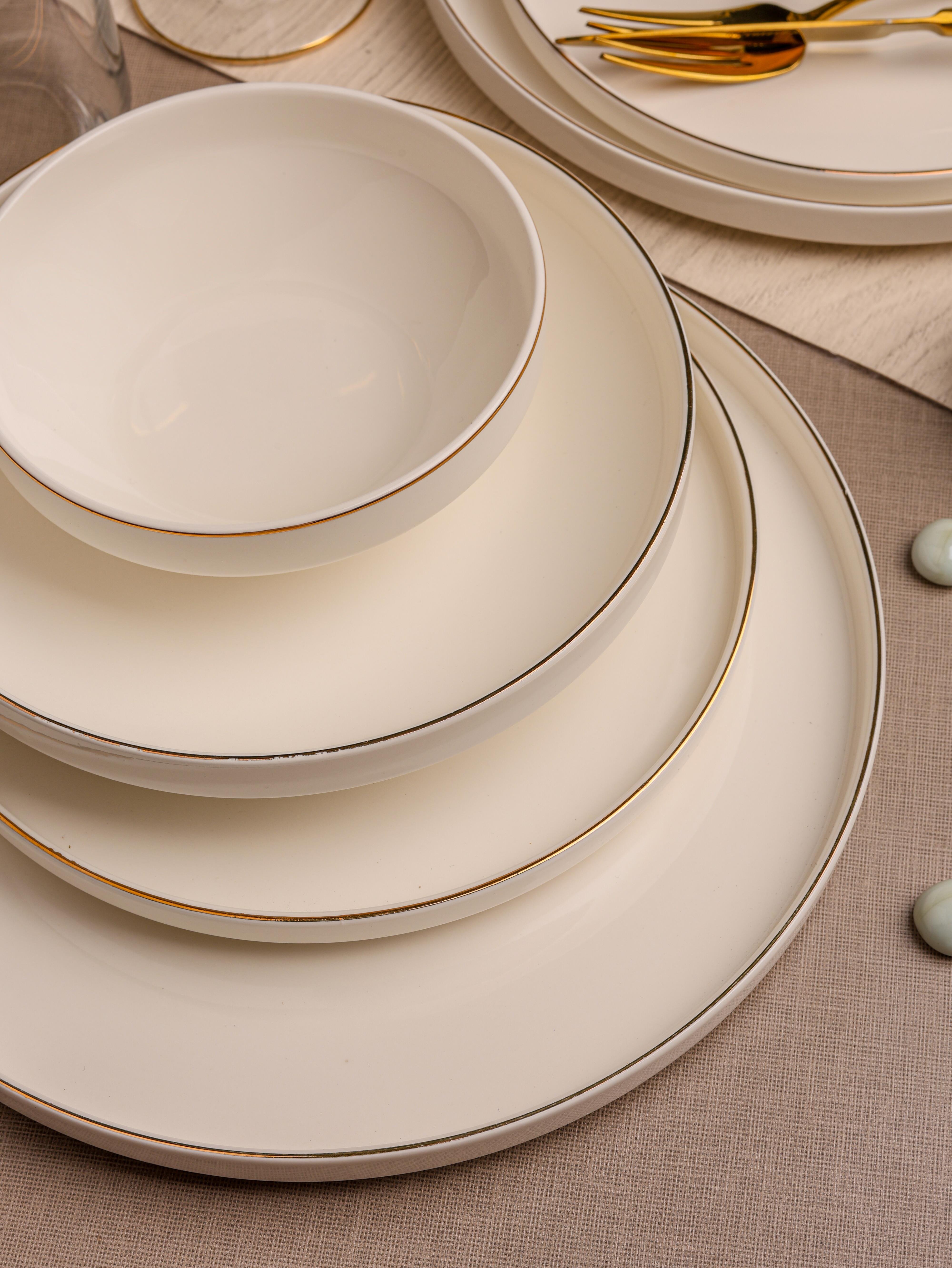 PAÇİ-24 PARÇA MELODİA ALTIN DÜZ KENAR YEMEK TAKIMI