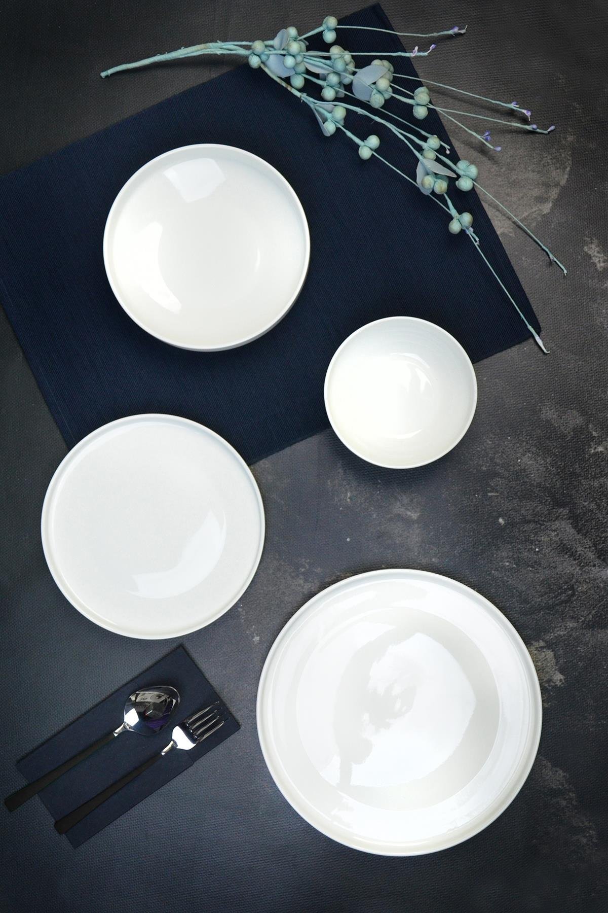 PAÇİ-24 PARÇA MELODİA BEYAZ DÜZ KENAR YEMEK TAKIMI