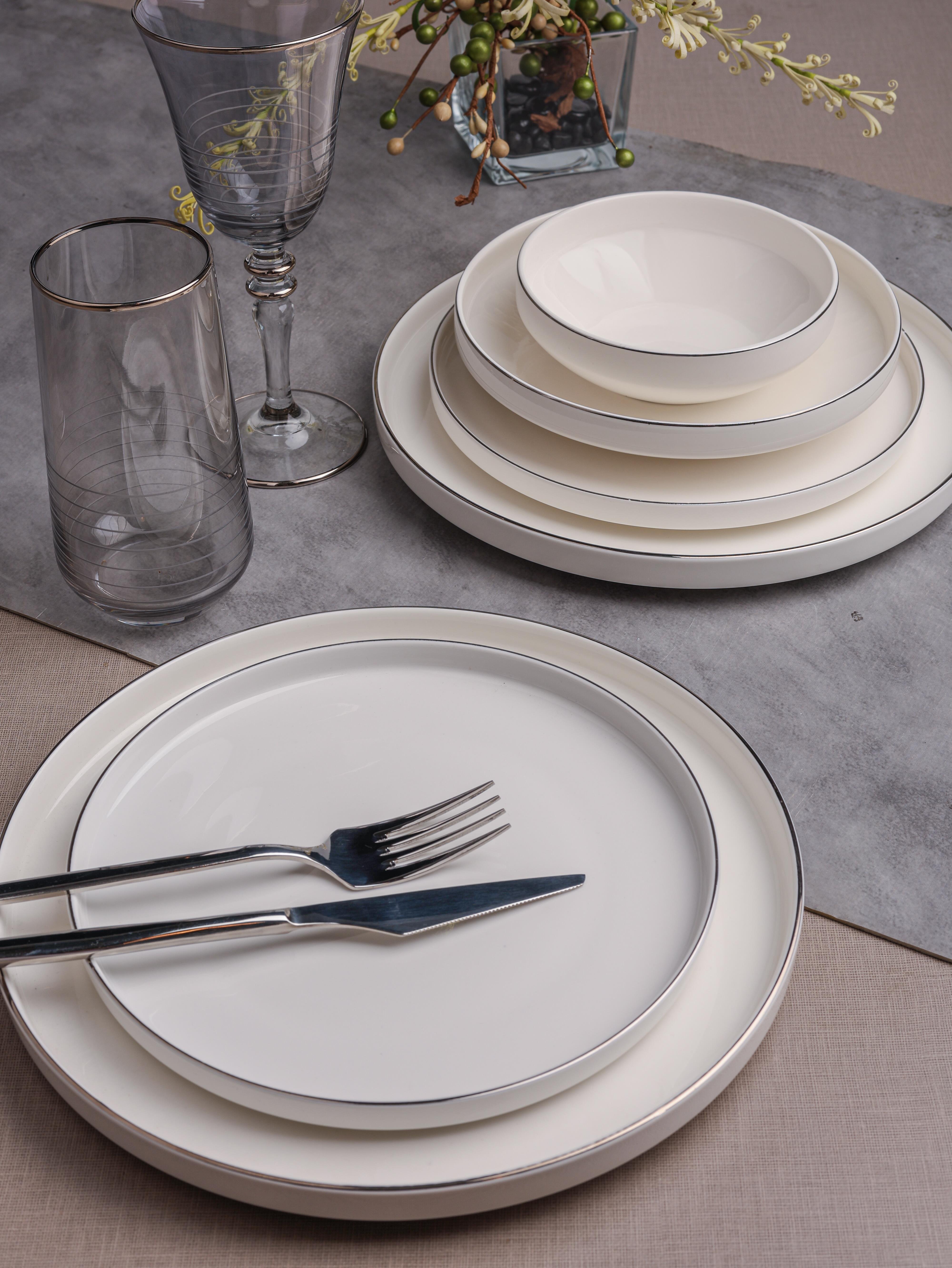 PAÇİ-24 PARÇA MELODİA GÜMÜŞ DÜZ KENAR YEMEK TAKIMI