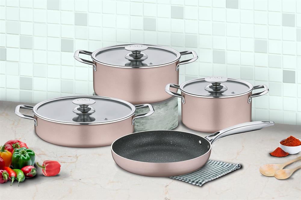 PAÇİ-7 PARÇA RETRO PEMBE GRANİT TENCERE SETİ