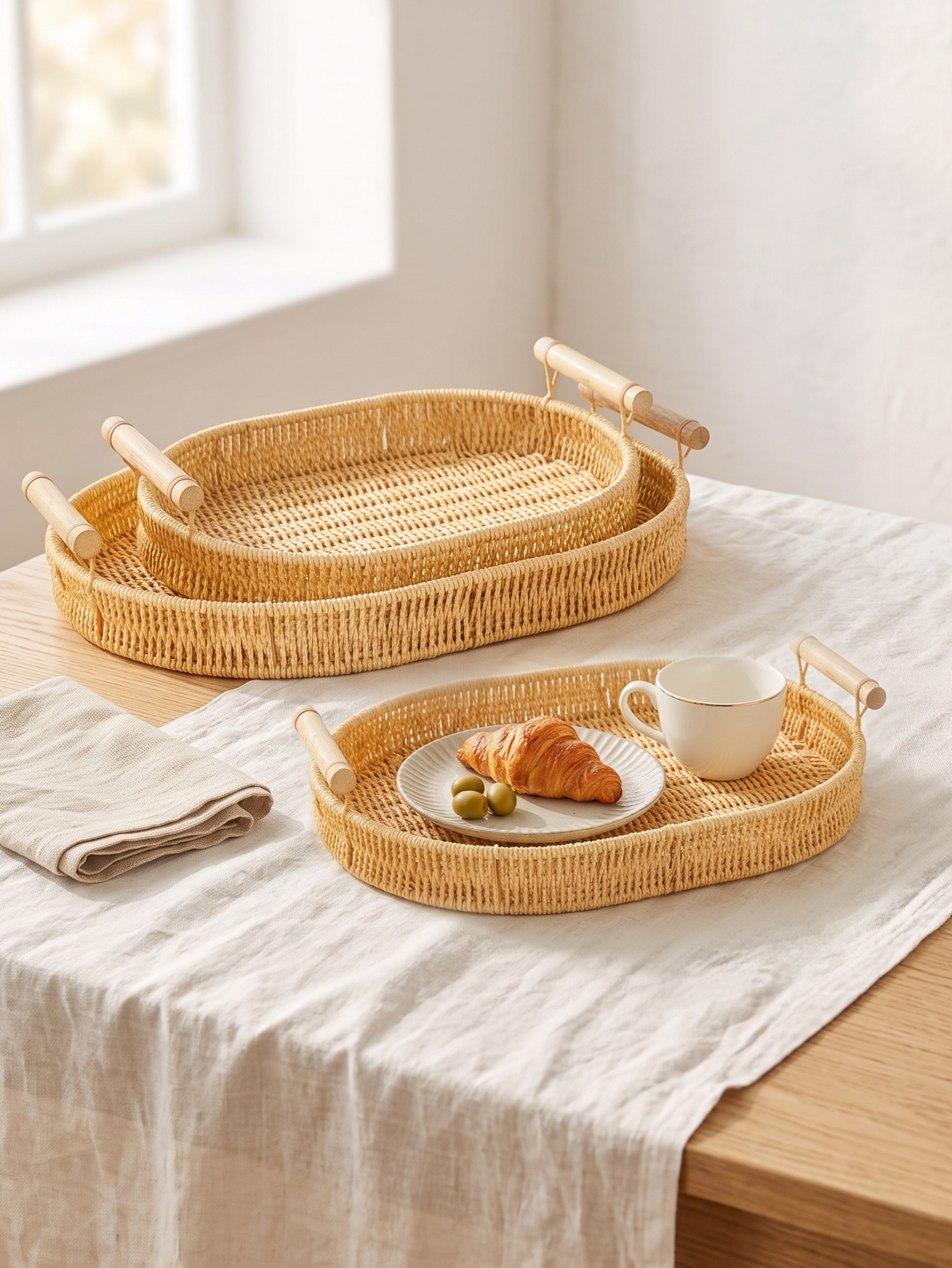 PAÇİ-AHŞAP SAPLI 3'LÜ OVAL TEPSİ