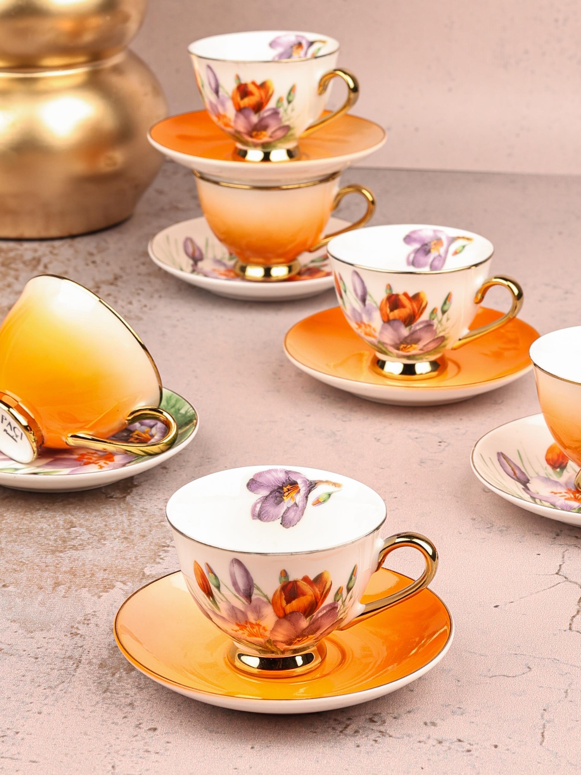 PAÇİ-ARANCIA ÇİÇEKLİ YALDIZLI KAHVE FİNCANI