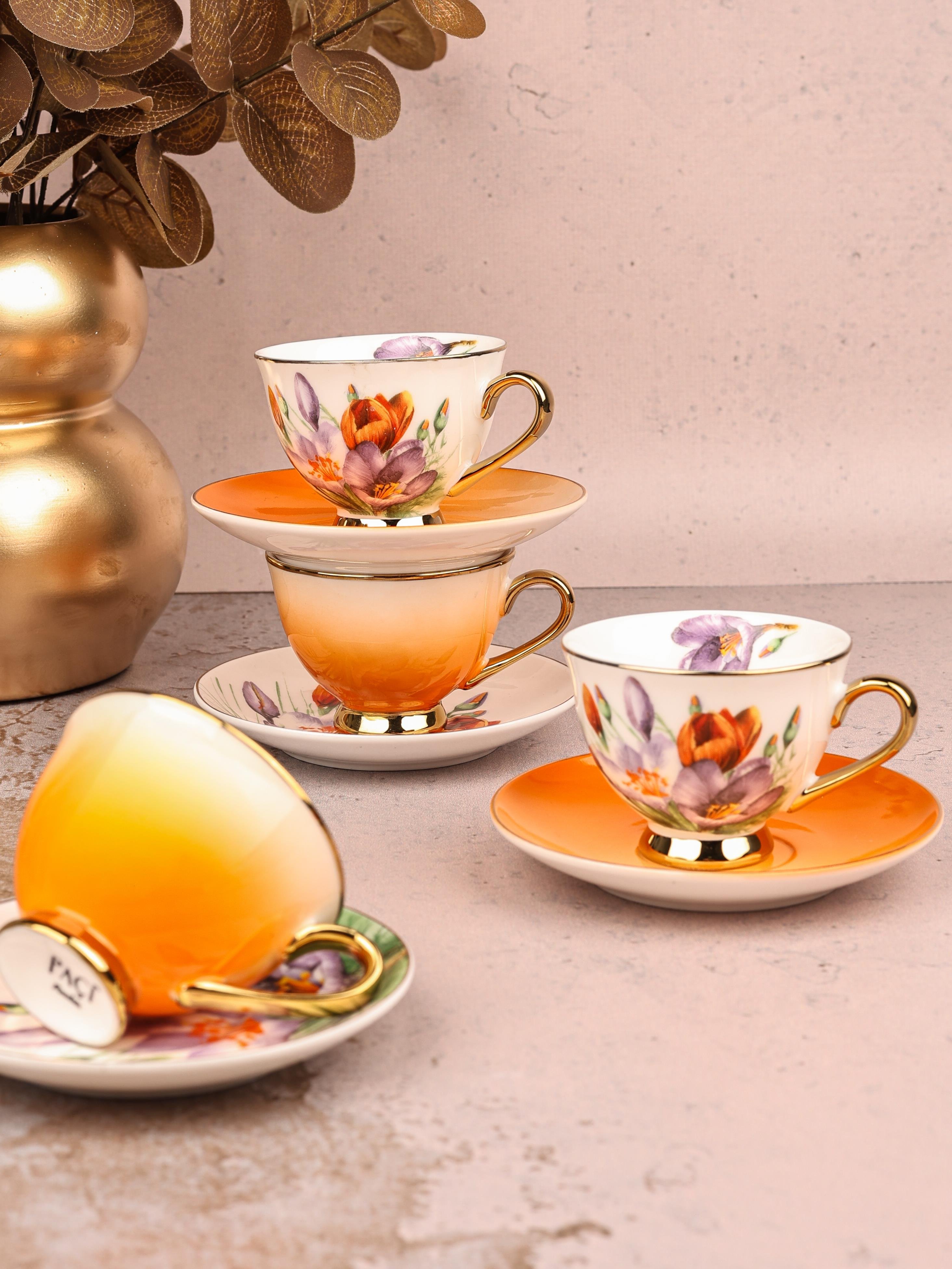 PAÇİ-ARANCIA ÇİÇEKLİ YALDIZLI KAHVE FİNCANI