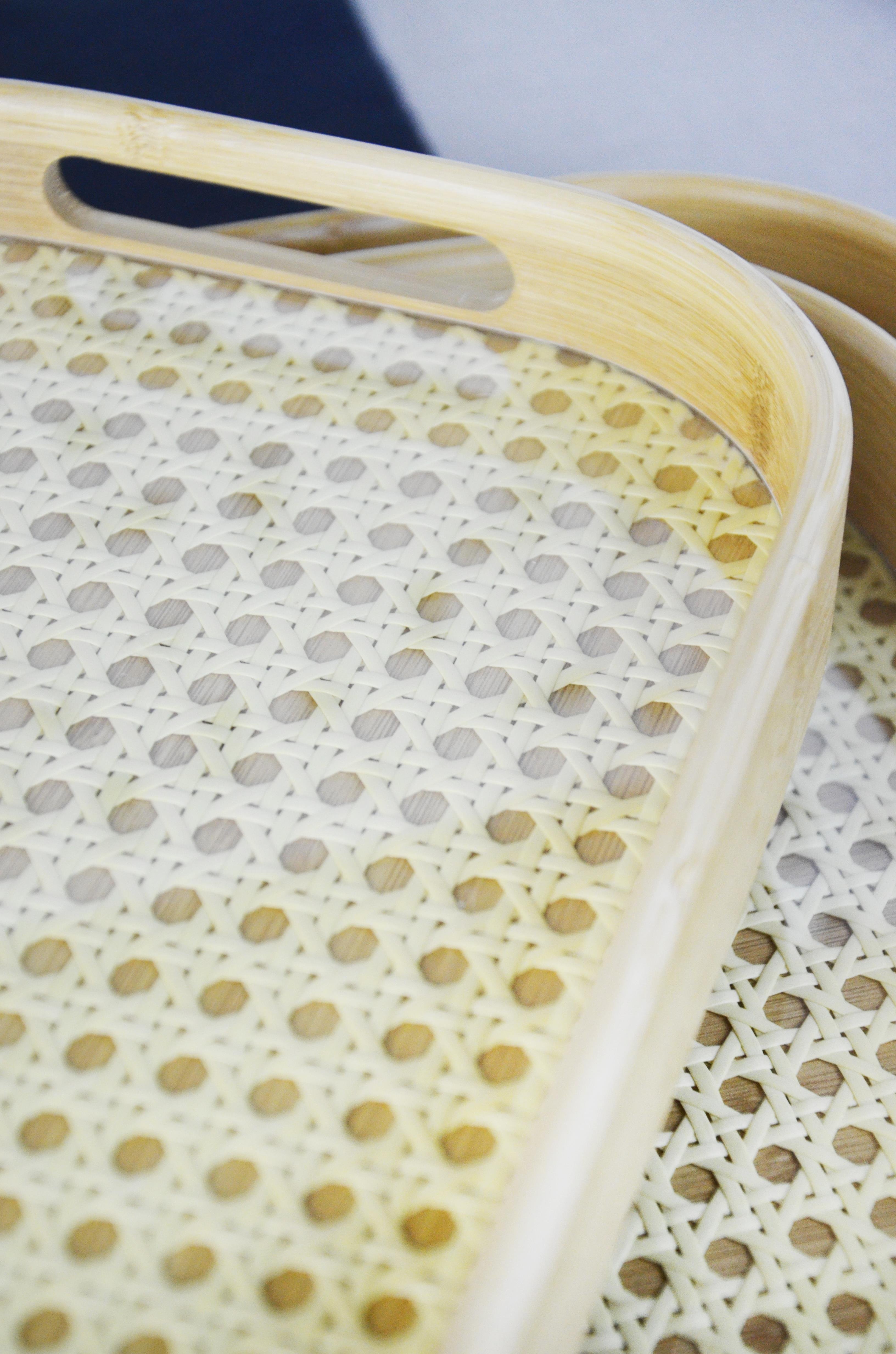 PAÇİ-BAMBU 3'LÜ DERİN DİKDÖRTGEN CAMLI DEKORATİF TEPSİ