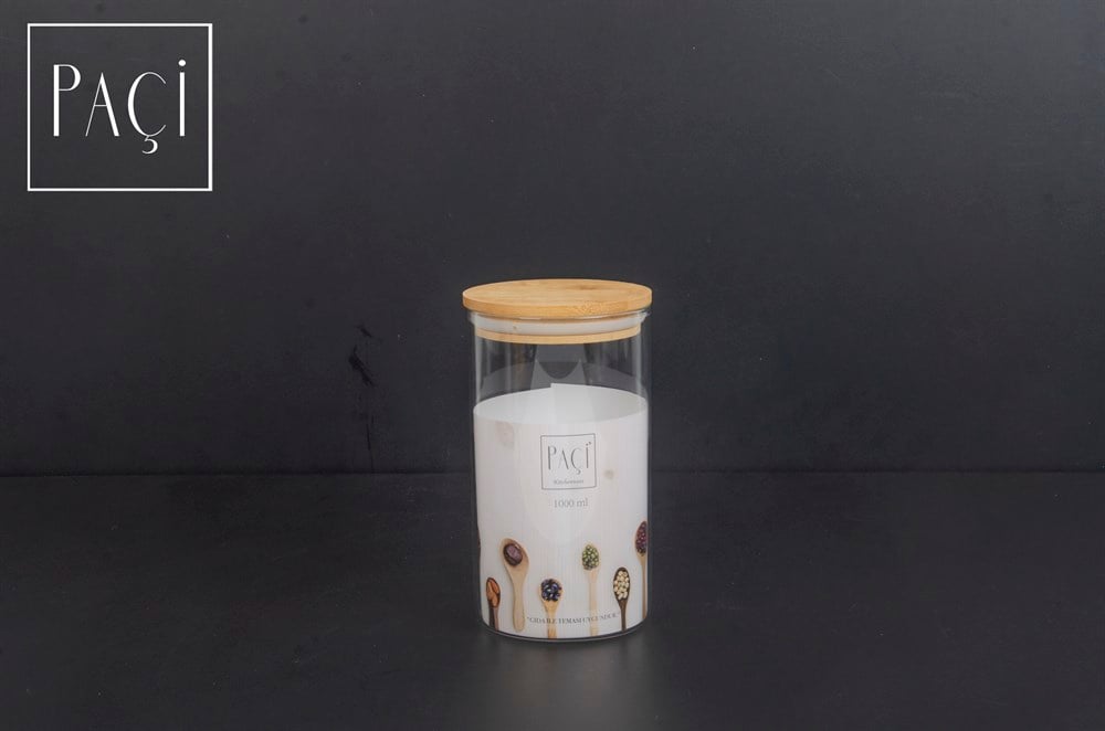 PAÇİ-BAMBU KAPAK 1000ML YUV.DÖKME KAVANOZ
