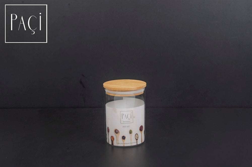 PAÇİ-BAMBU KAPAK 600ML YUV.DÖKME KAVANOZ