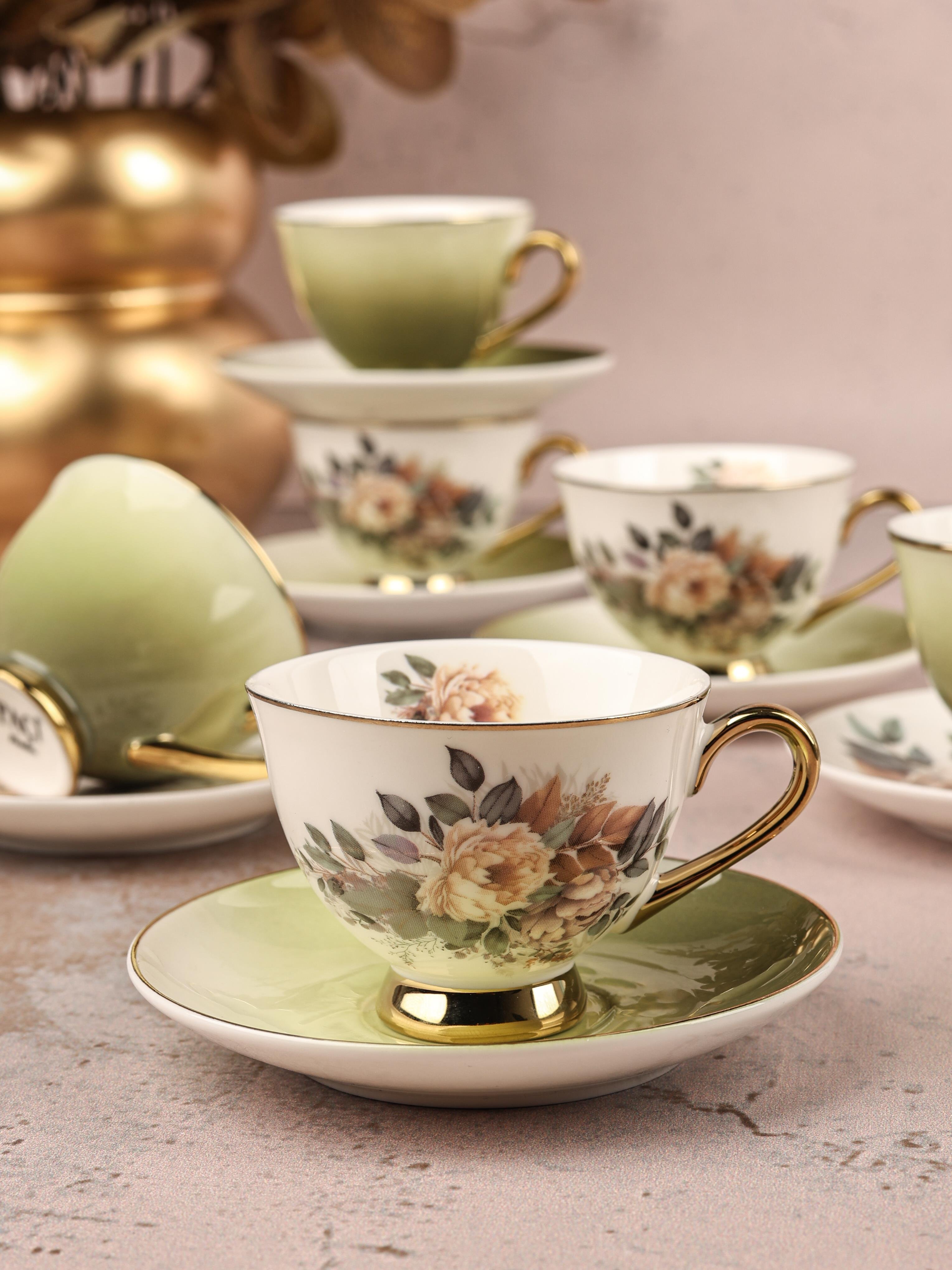 PAÇİ-BOTANİA ÇİÇEKLİ YALDIZLI KAHVE FİNCANI