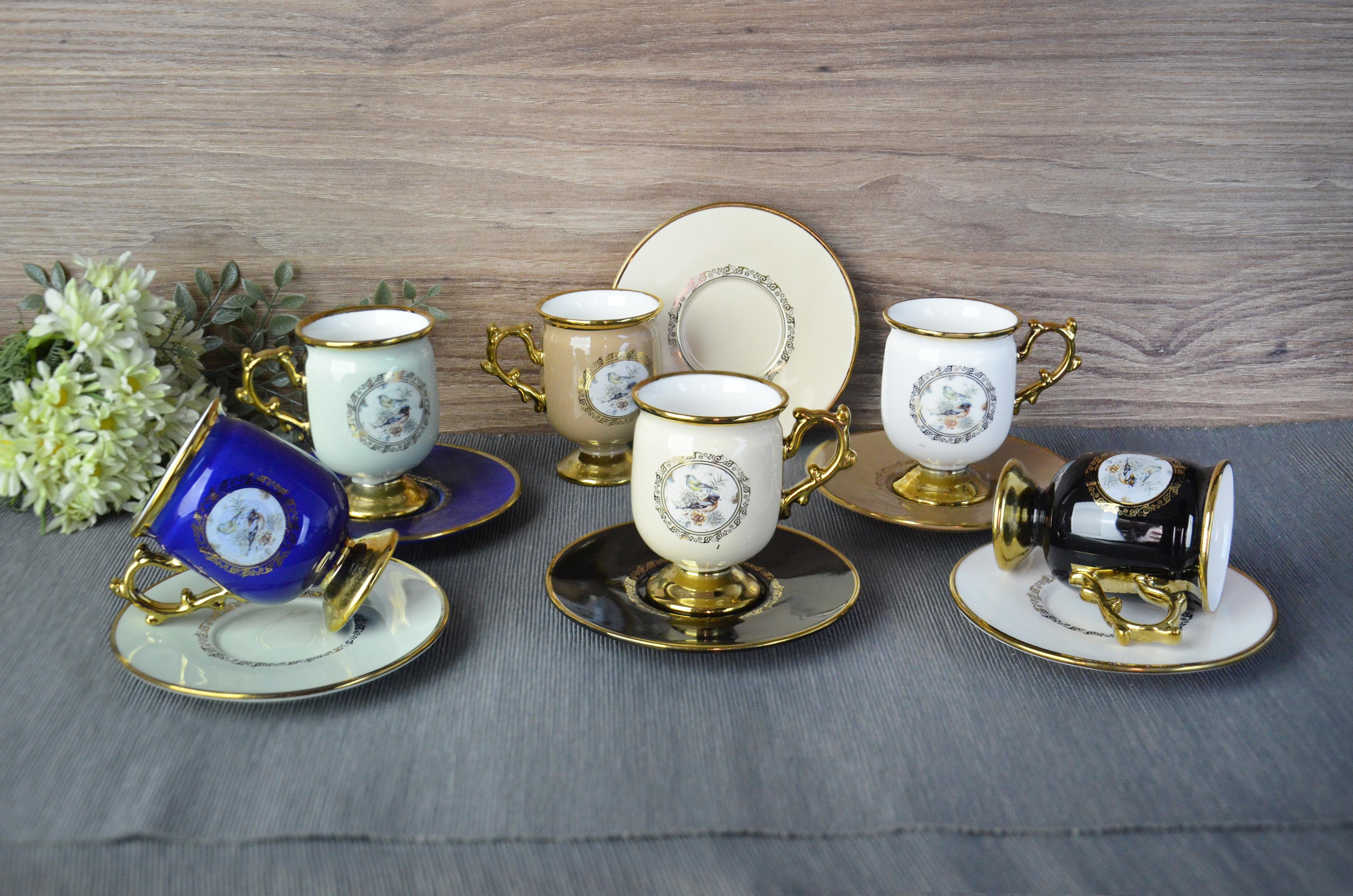 PAÇİ-DESİRE AYAKLI RENKLİ YALDIZLI KUŞLU KAHVE FİNCANI