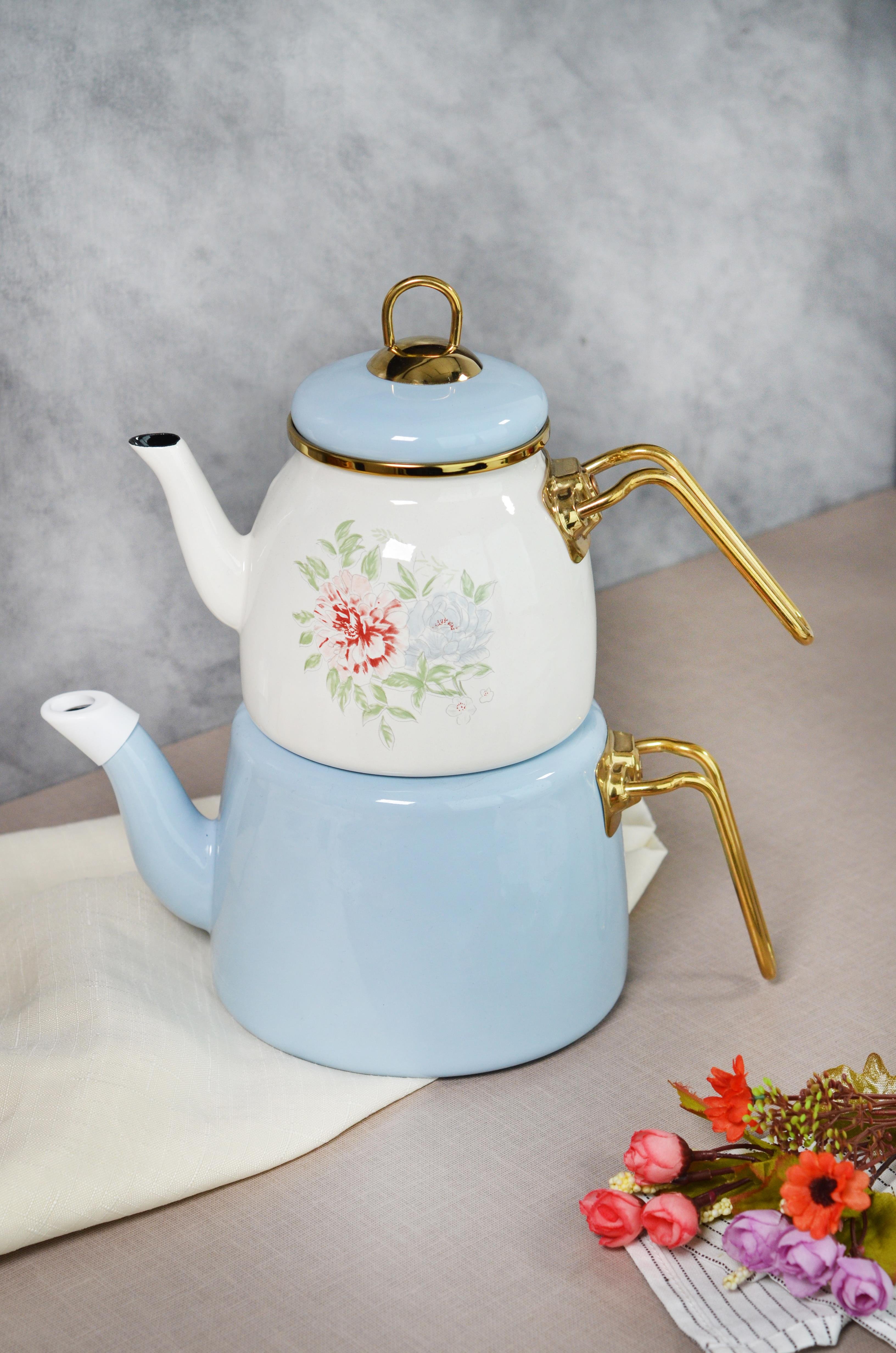 PAÇİ-EMAYE CLODİA MAVİ-ÇİÇEKLİ ÇAYDANLIK