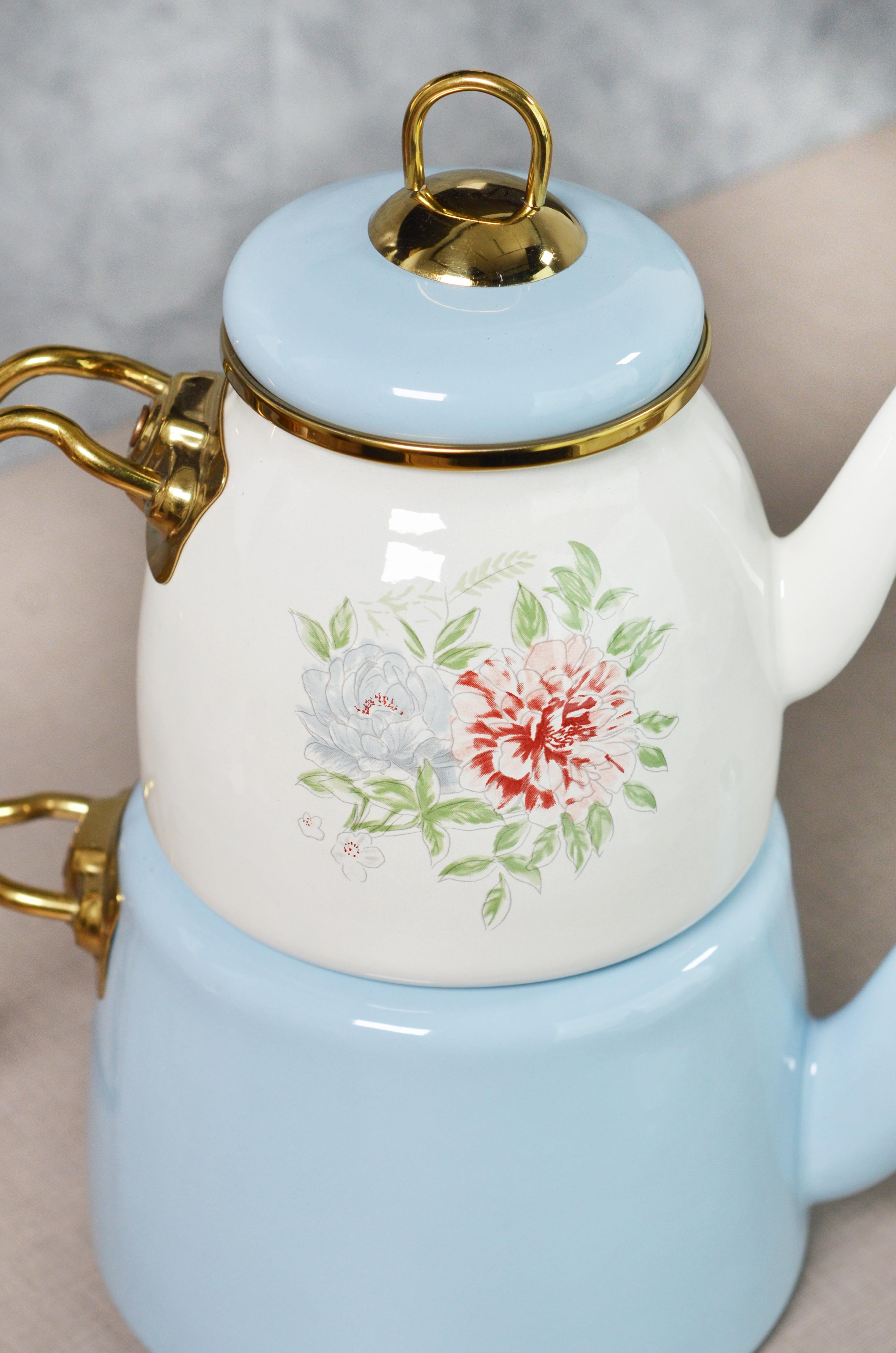 PAÇİ-EMAYE CLODİA MAVİ-ÇİÇEKLİ ÇAYDANLIK