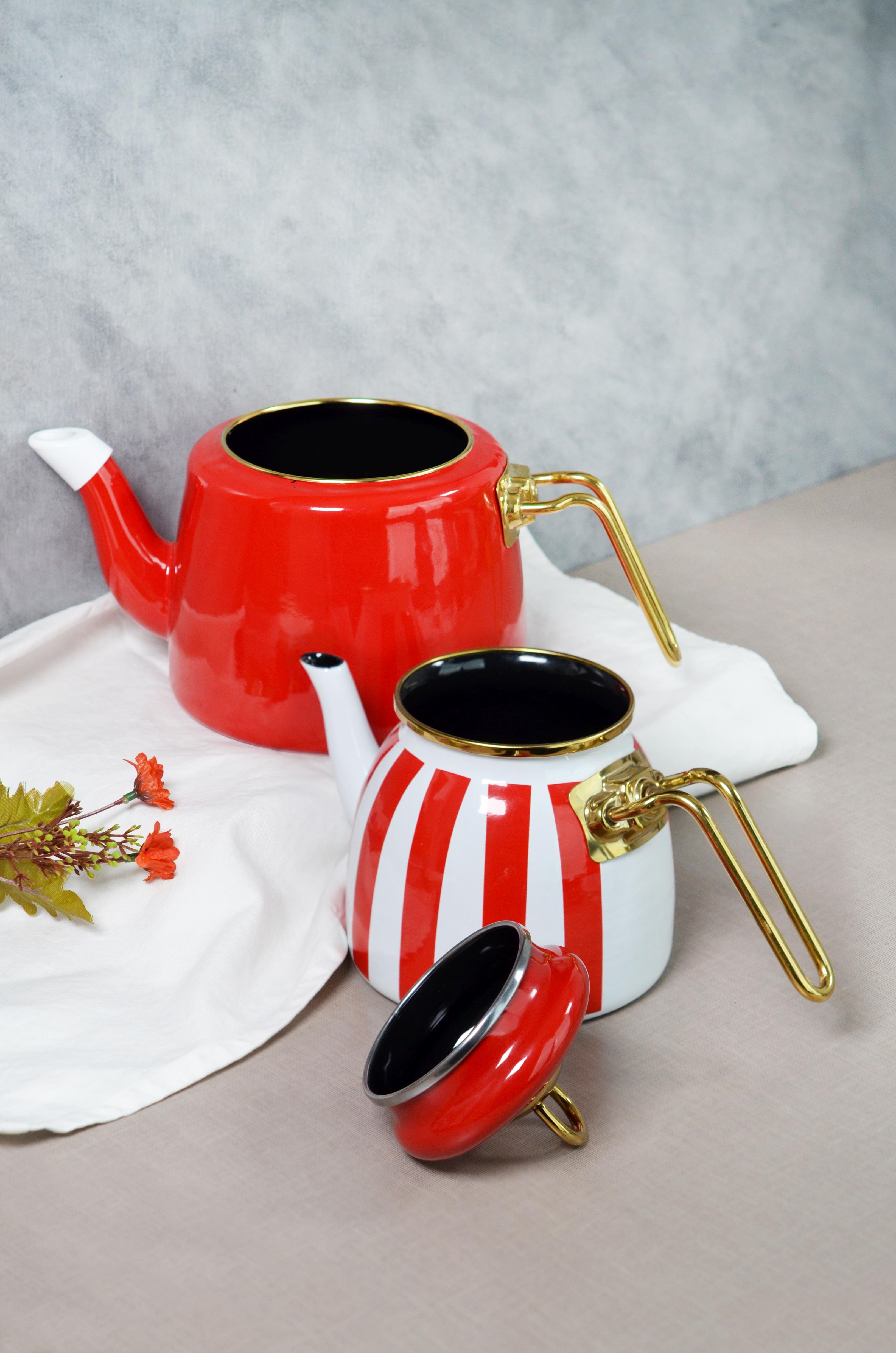 PAÇİ-EMAYE KIRMIZI ÇİZGİLİ ÇAYDANLIK