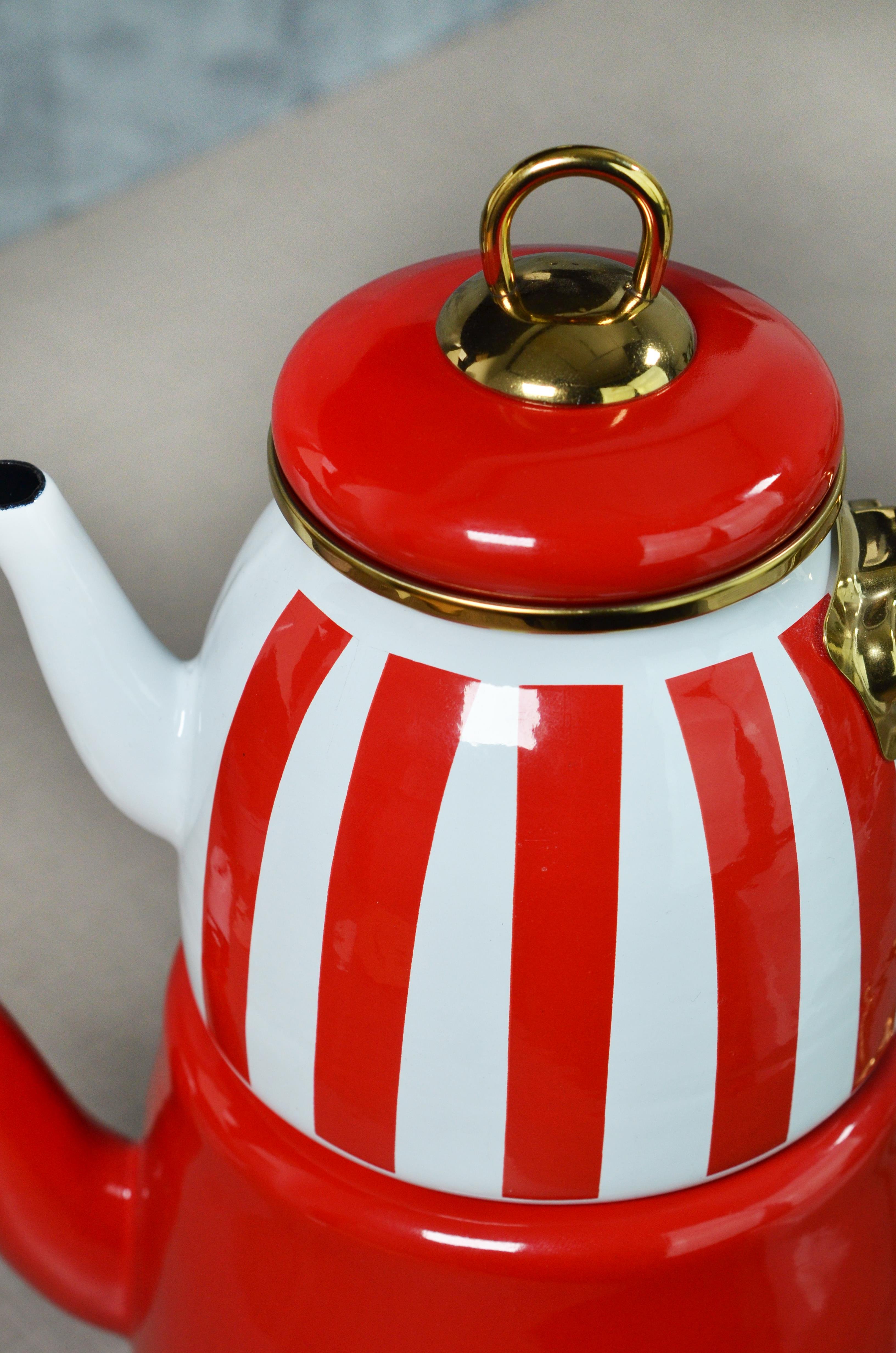 PAÇİ-EMAYE KIRMIZI ÇİZGİLİ ÇAYDANLIK