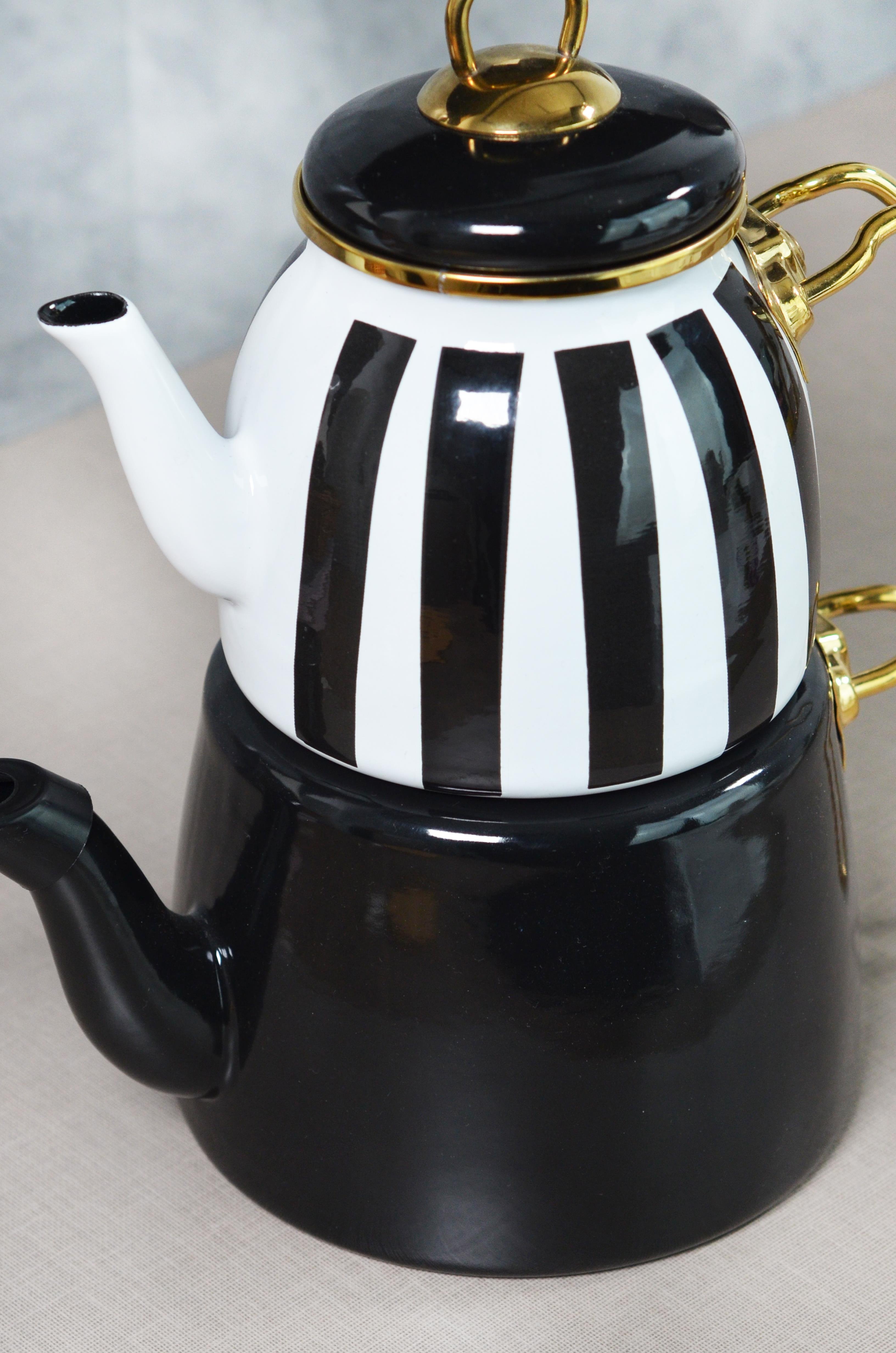 PAÇİ-EMAYE SİYAH ÇİZGİLİ ÇAYDANLIK