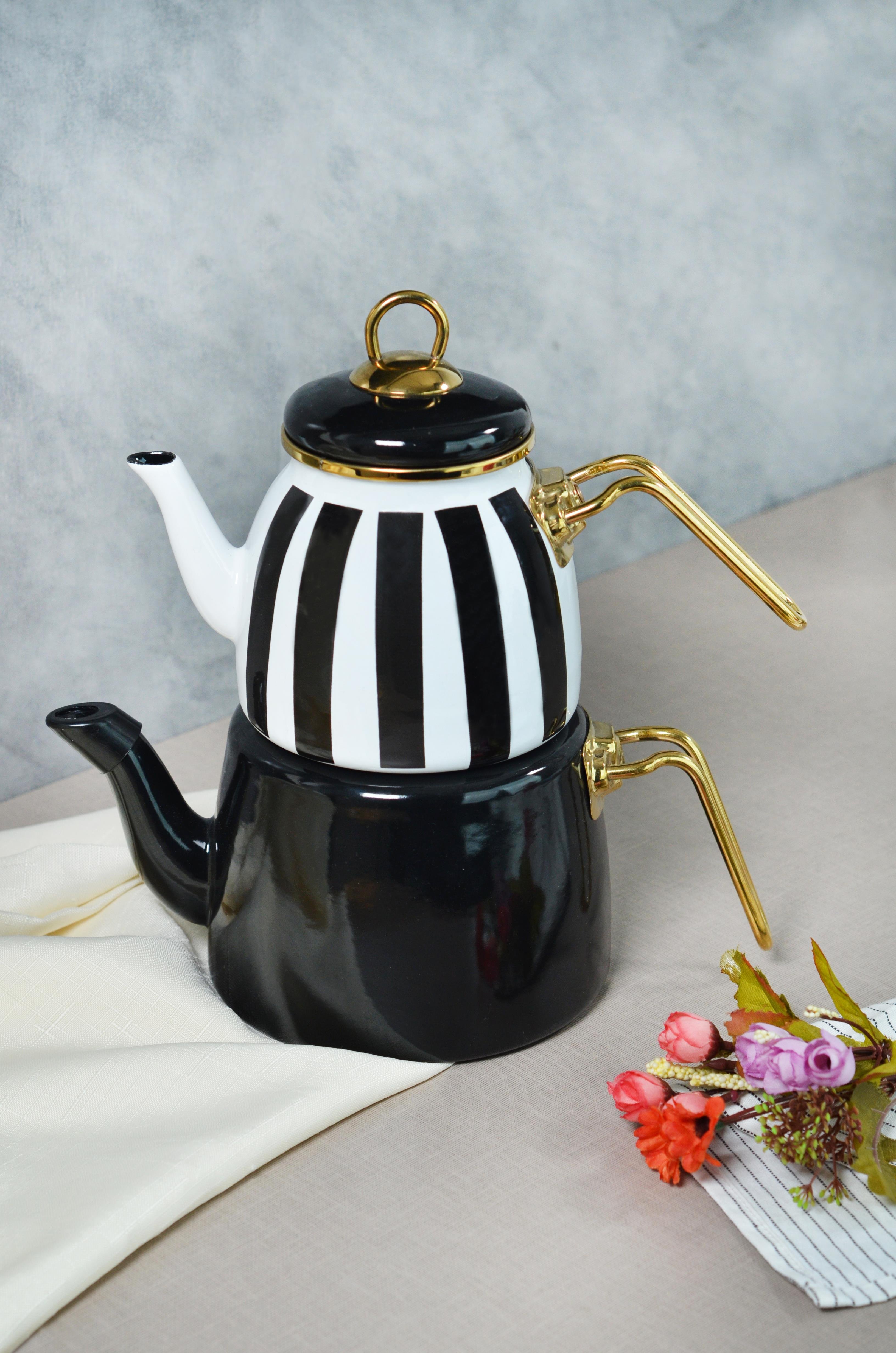 PAÇİ-EMAYE SİYAH ÇİZGİLİ ÇAYDANLIK