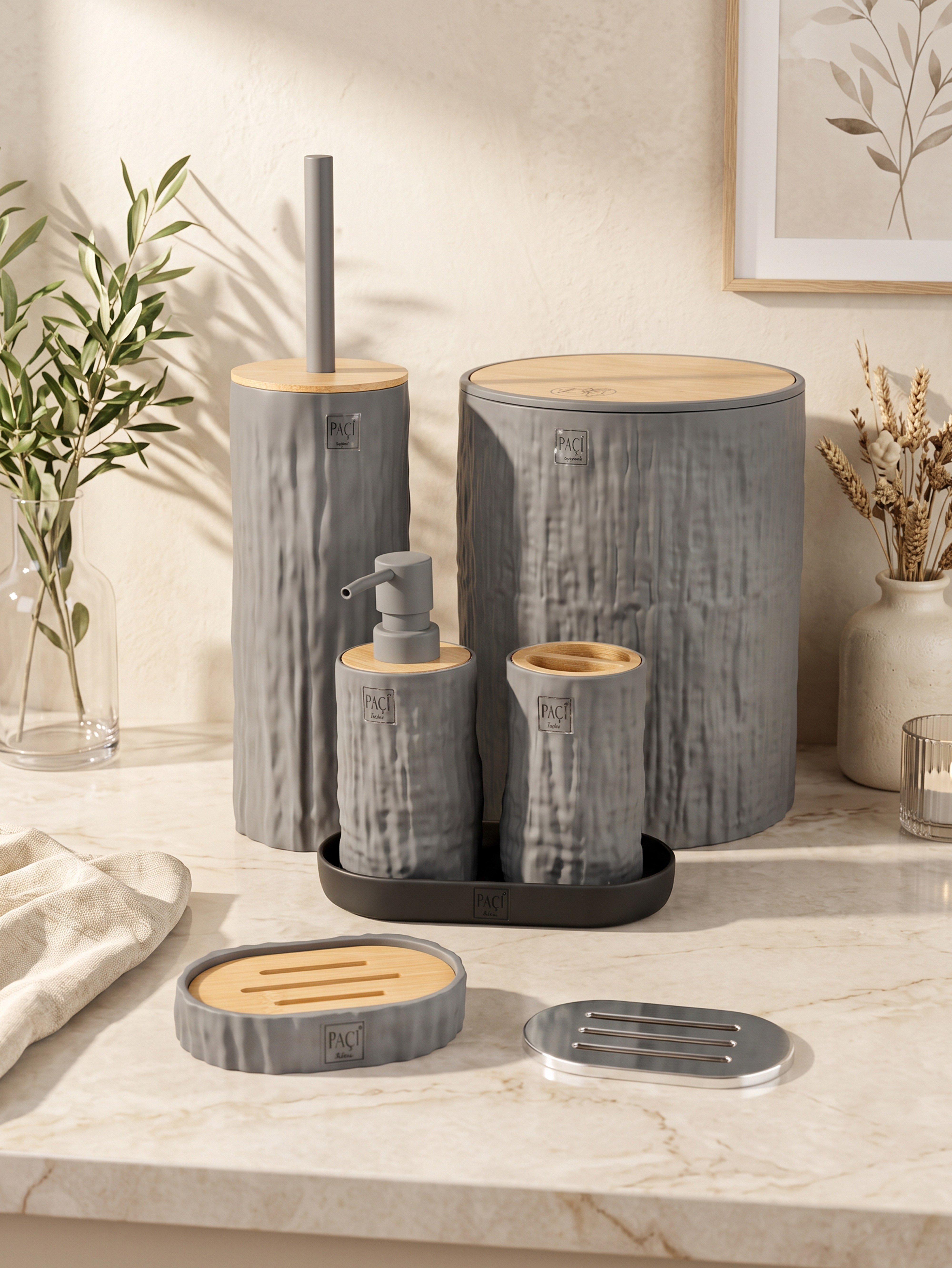PAÇİ-ESTER GRİ 5'Lİ BANYO SETİ