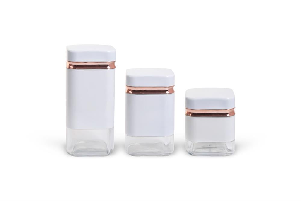 PAÇİ-FİONA 3 BOY BEYAZ BAKIR KAVANOZ SETİ