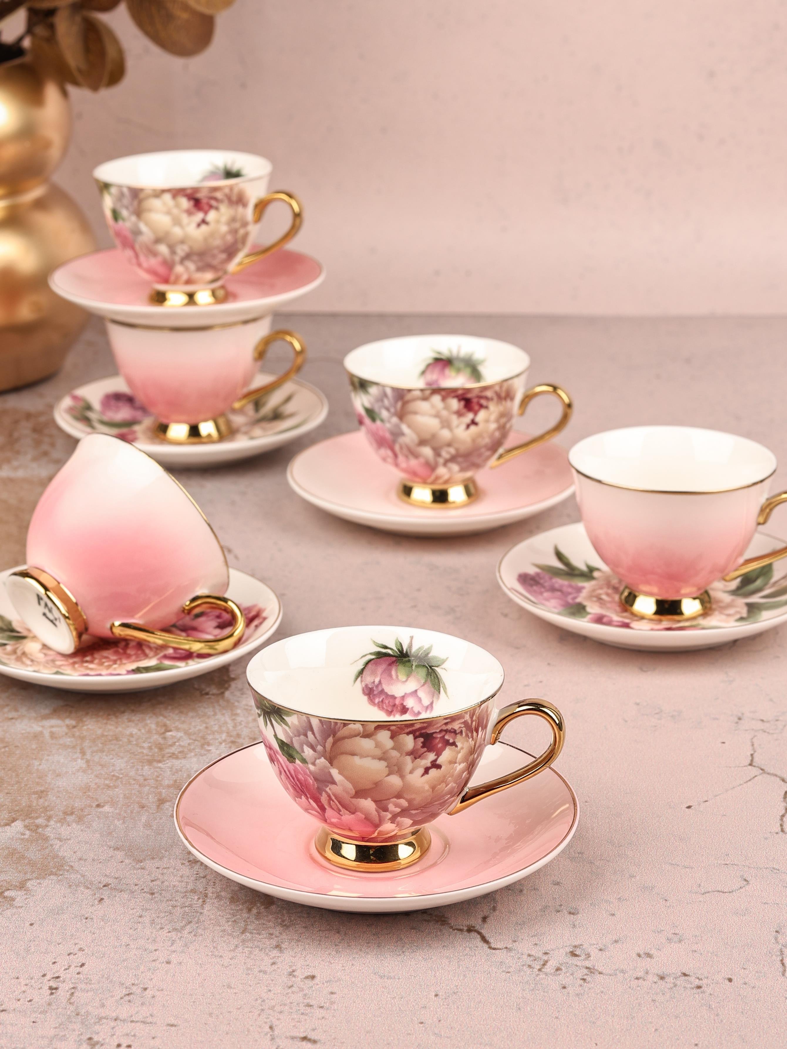 PAÇİ-GARDEN ÇİÇEKLİ YALDIZLI KAHVE FİNCANI