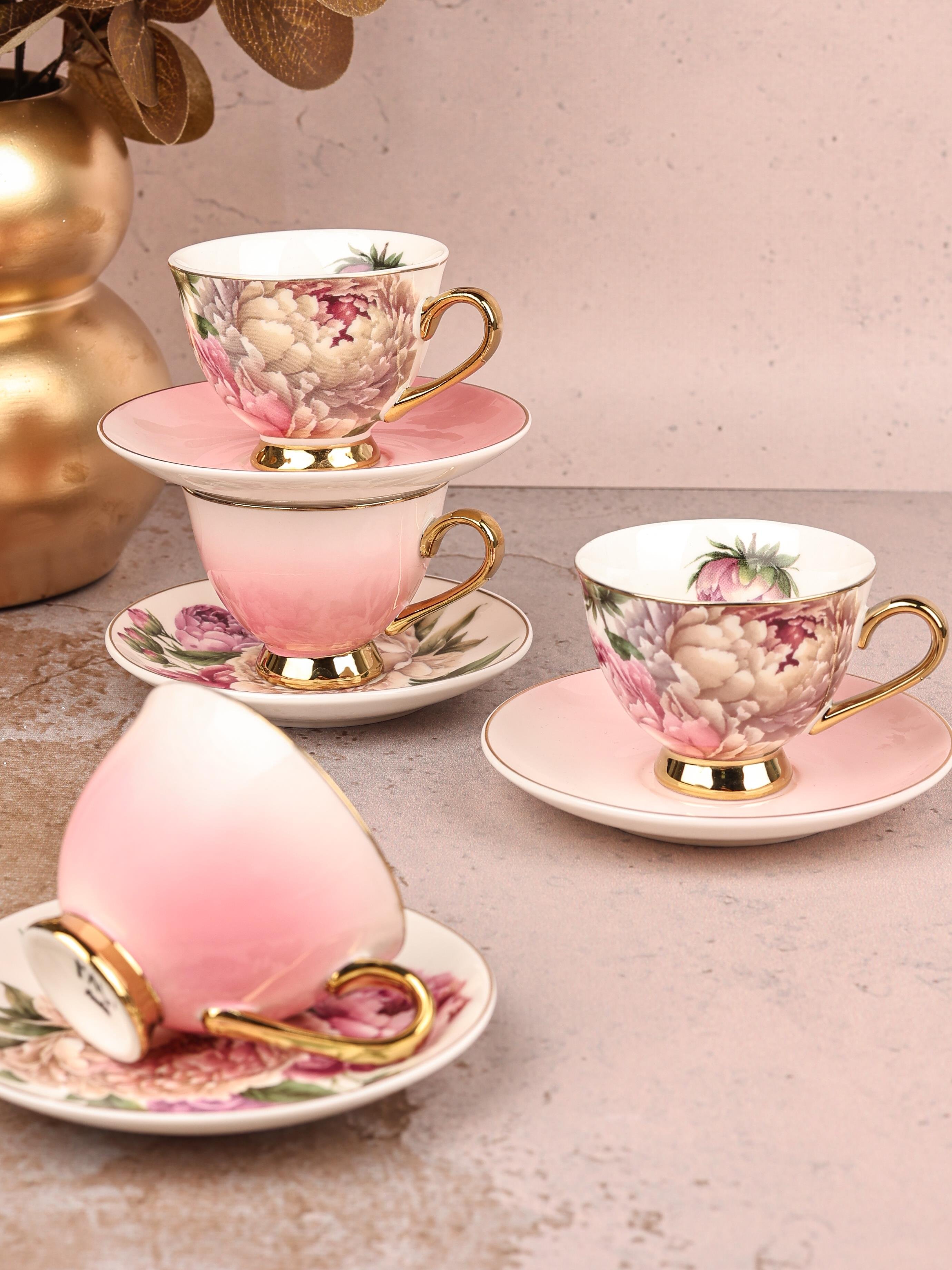 PAÇİ-GARDEN ÇİÇEKLİ YALDIZLI KAHVE FİNCANI