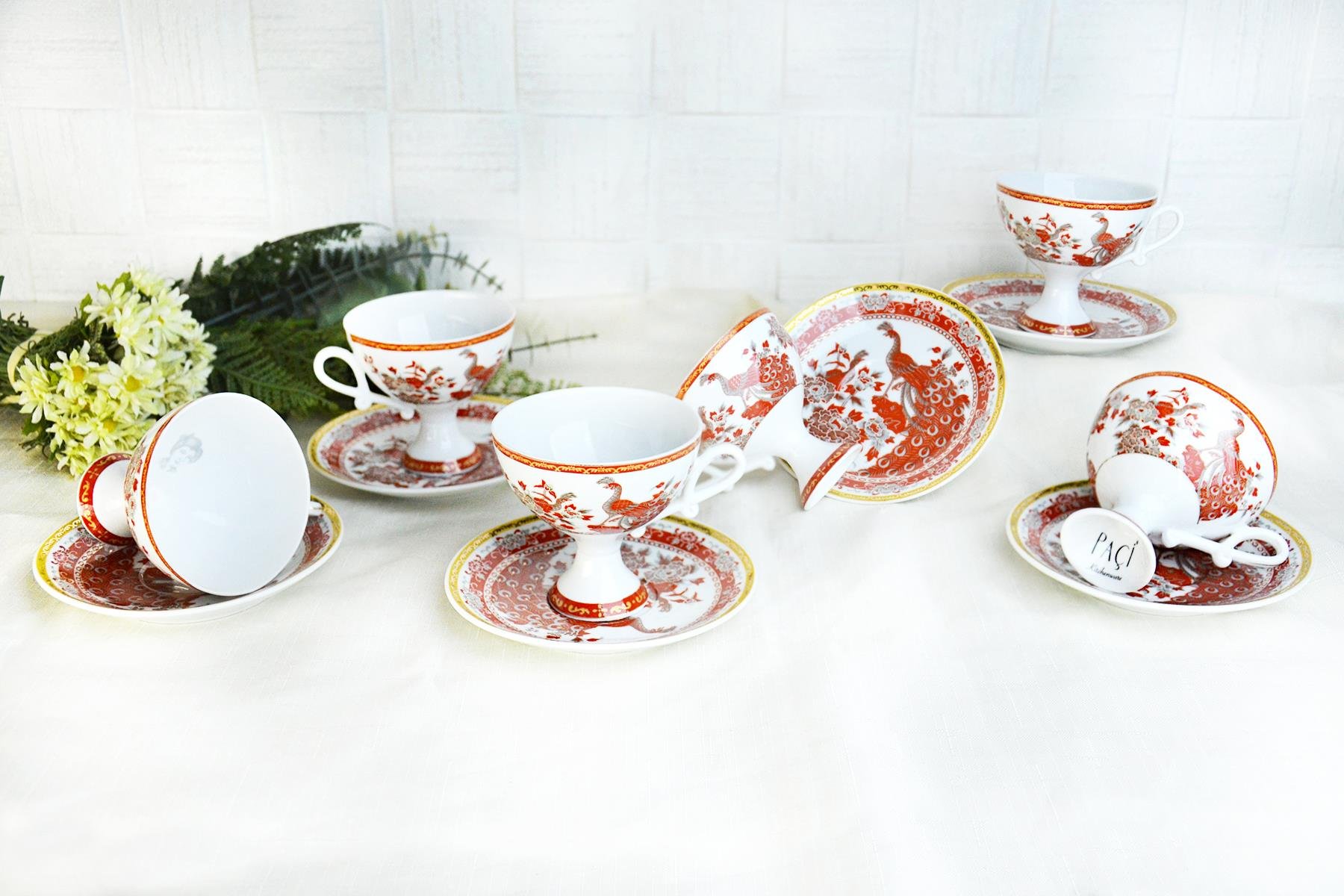 PAÇİ-GEİSHA AYAKLI TAVUSKUŞLU ÇAY FİNCANI