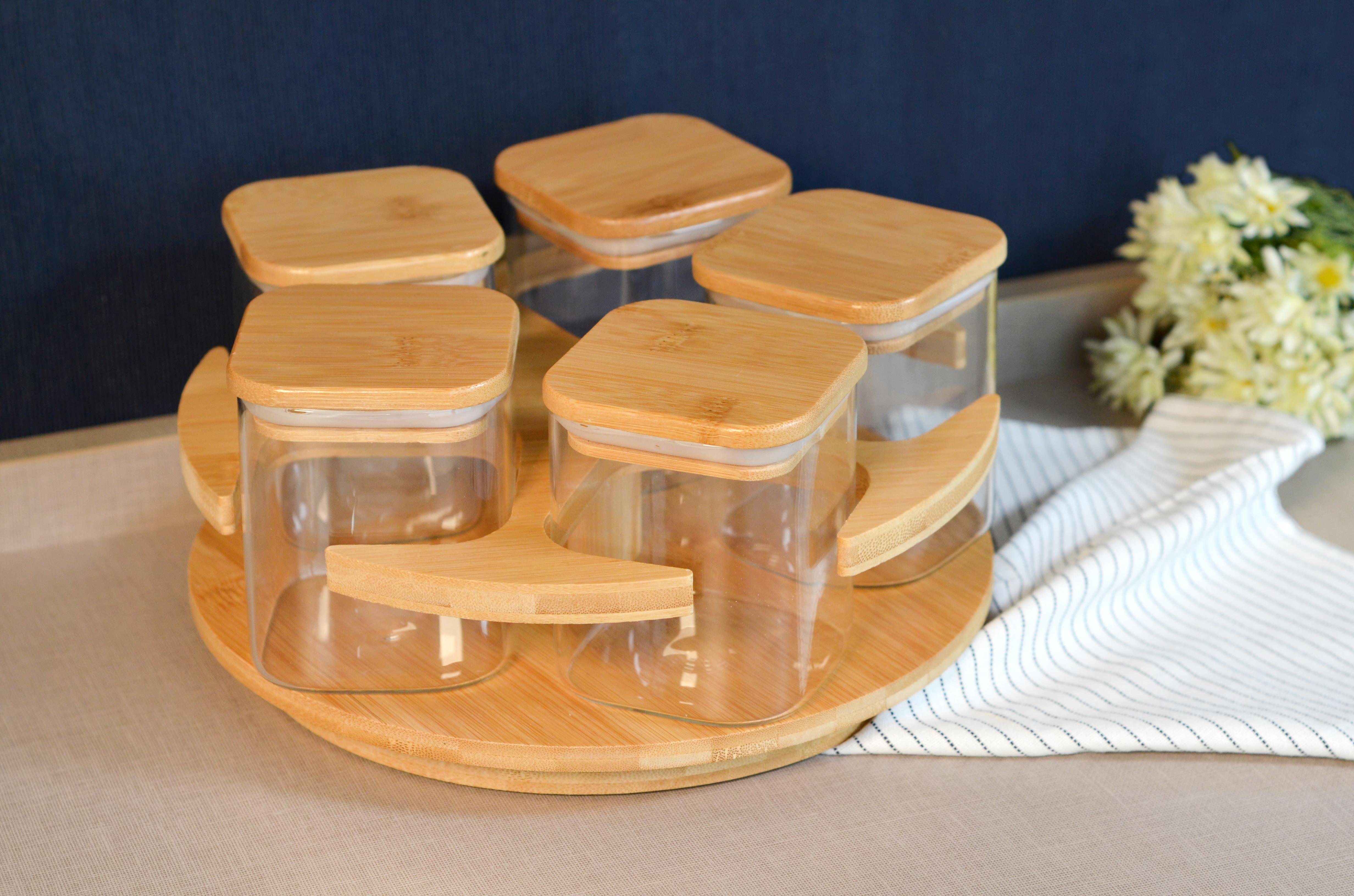 PAÇİ-KARE 5'Lİ BAMBU STANDLI DÖNER BHRTLIK SETİ