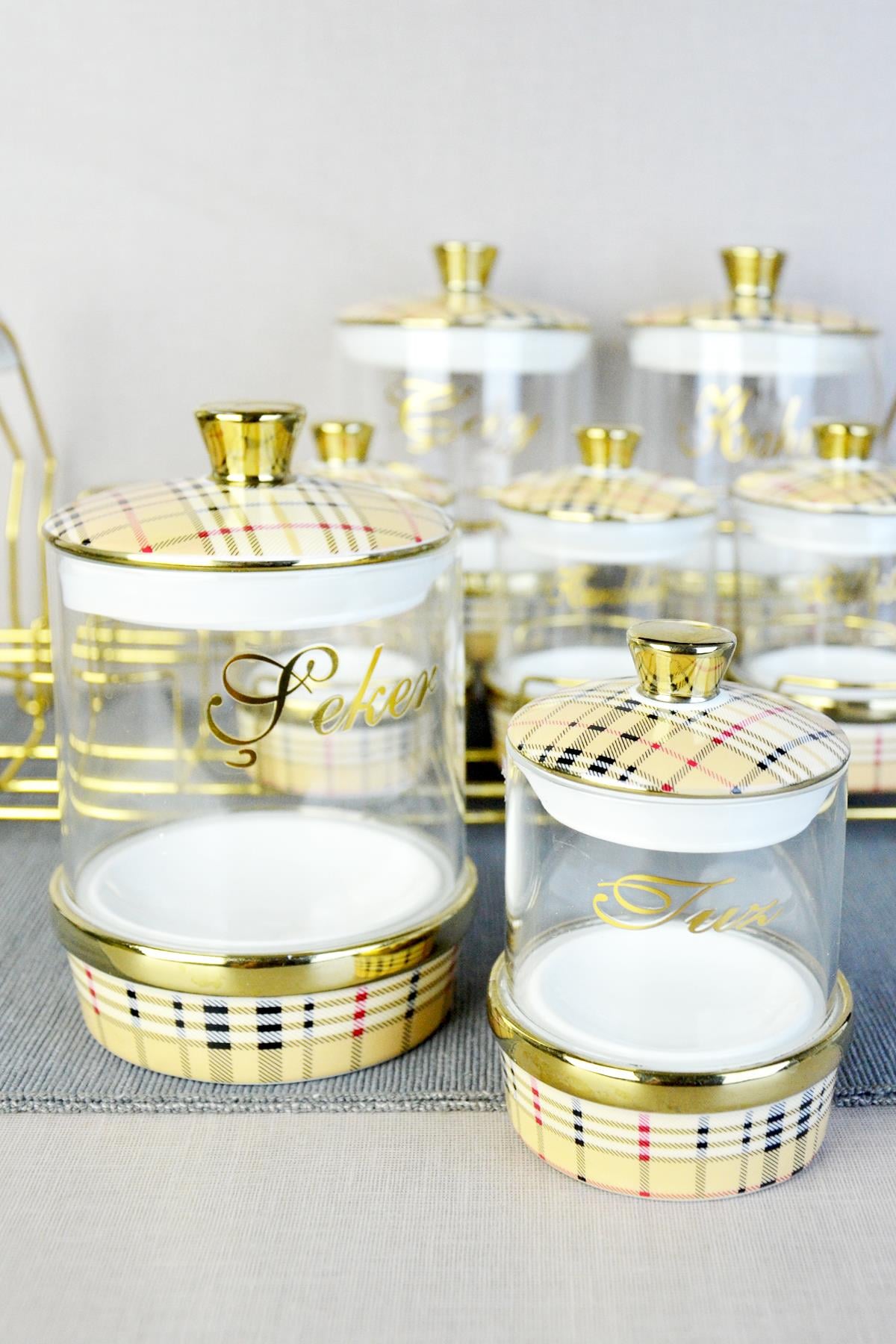 PAÇİ-LEO 7'Lİ PORSELEN & CAM BURBERRY BAHARATLIK SETİ