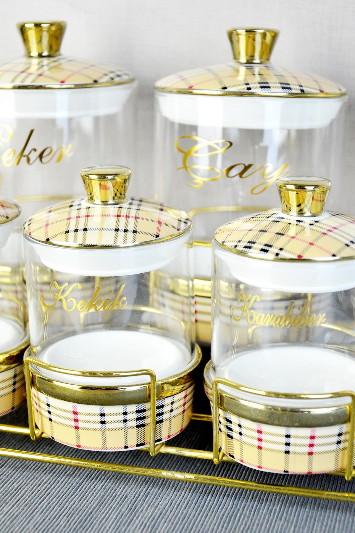 PAÇİ-LEO 7'Lİ PORSELEN & CAM BURBERRY BAHARATLIK SETİ