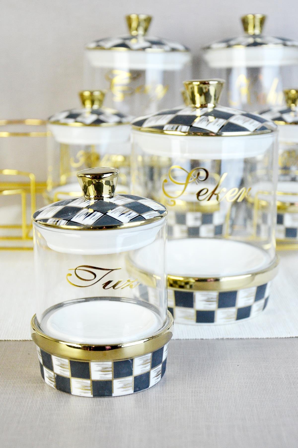 PAÇİ-LEO 7'Lİ PORSELEN & CAM MAT DAMA BAHARATLIK SETİ