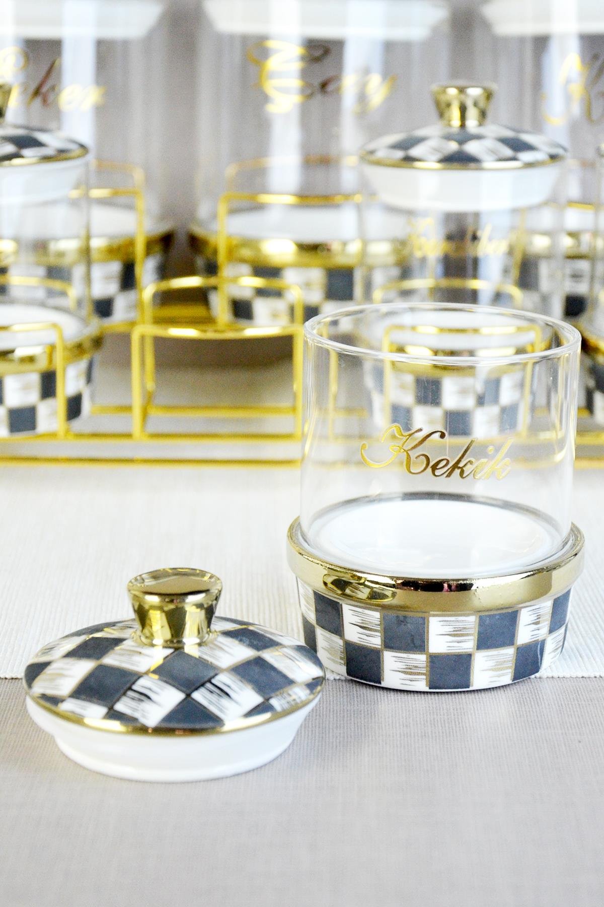 PAÇİ-LEO 7'Lİ PORSELEN & CAM MAT DAMA BAHARATLIK SETİ