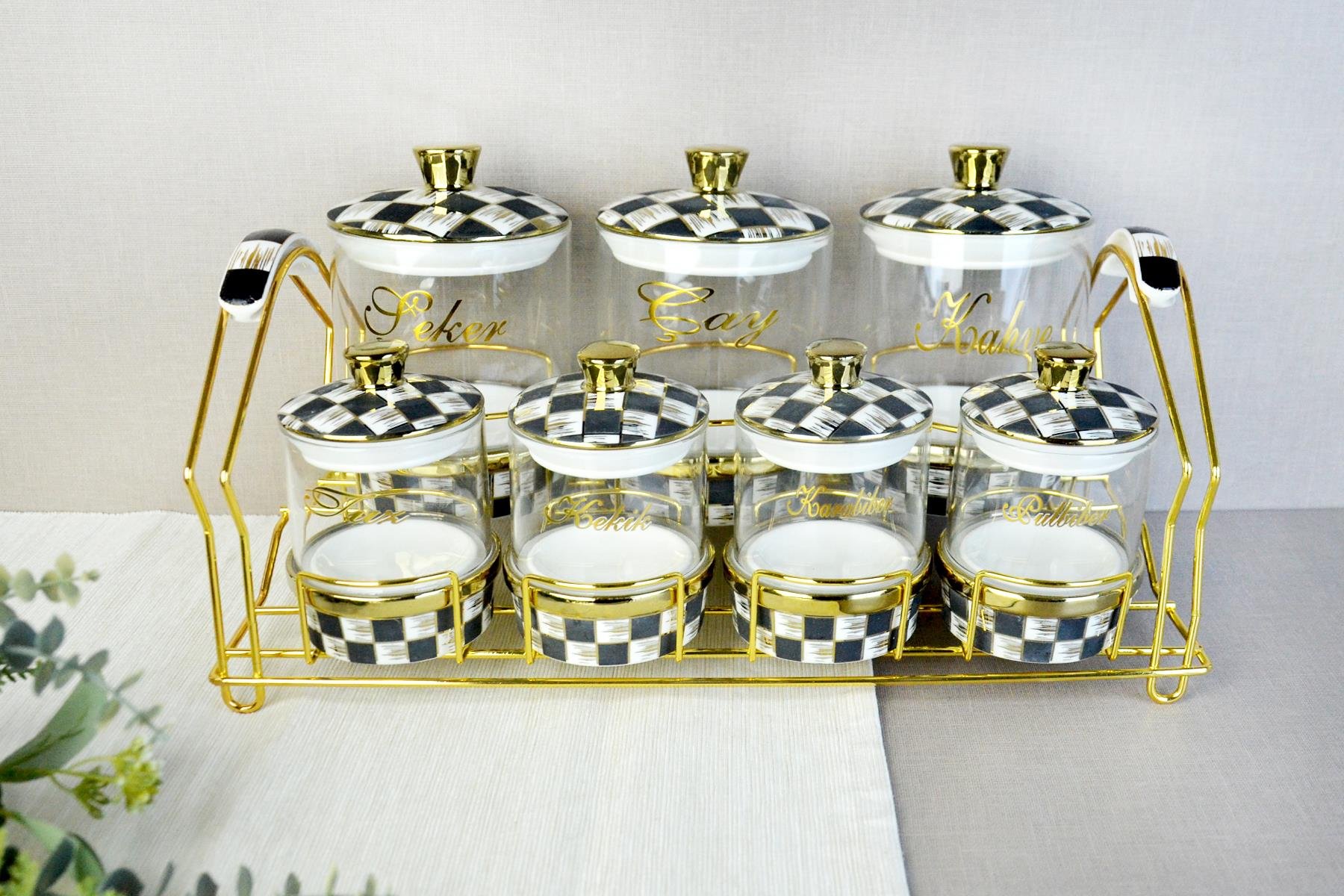 PAÇİ-LEO 7'Lİ PORSELEN & CAM MAT DAMA BAHARATLIK SETİ