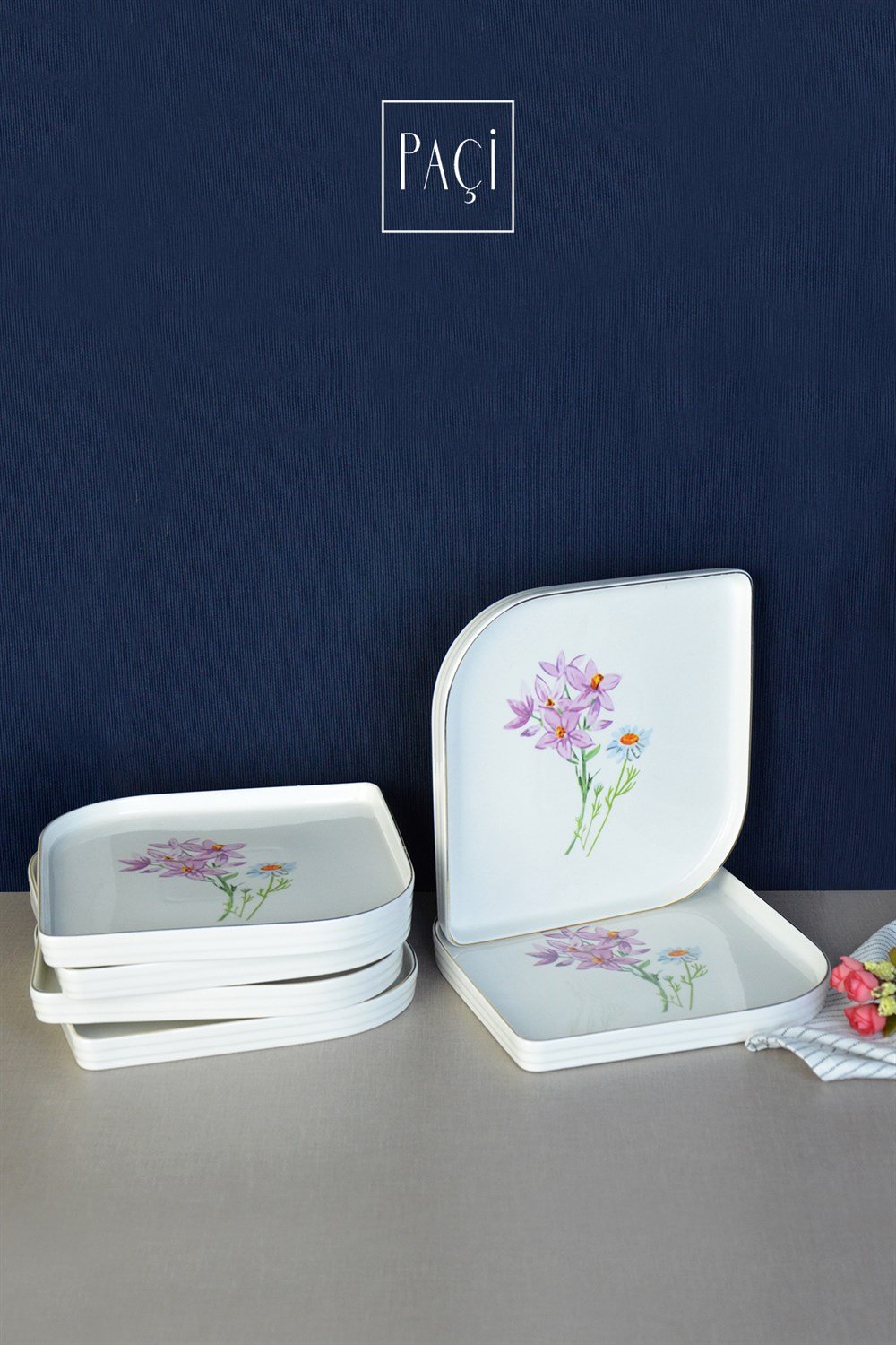 PAÇİ-LİLİAN BAHAR DESEN 6'LI 21 CM PASTA TABAĞI