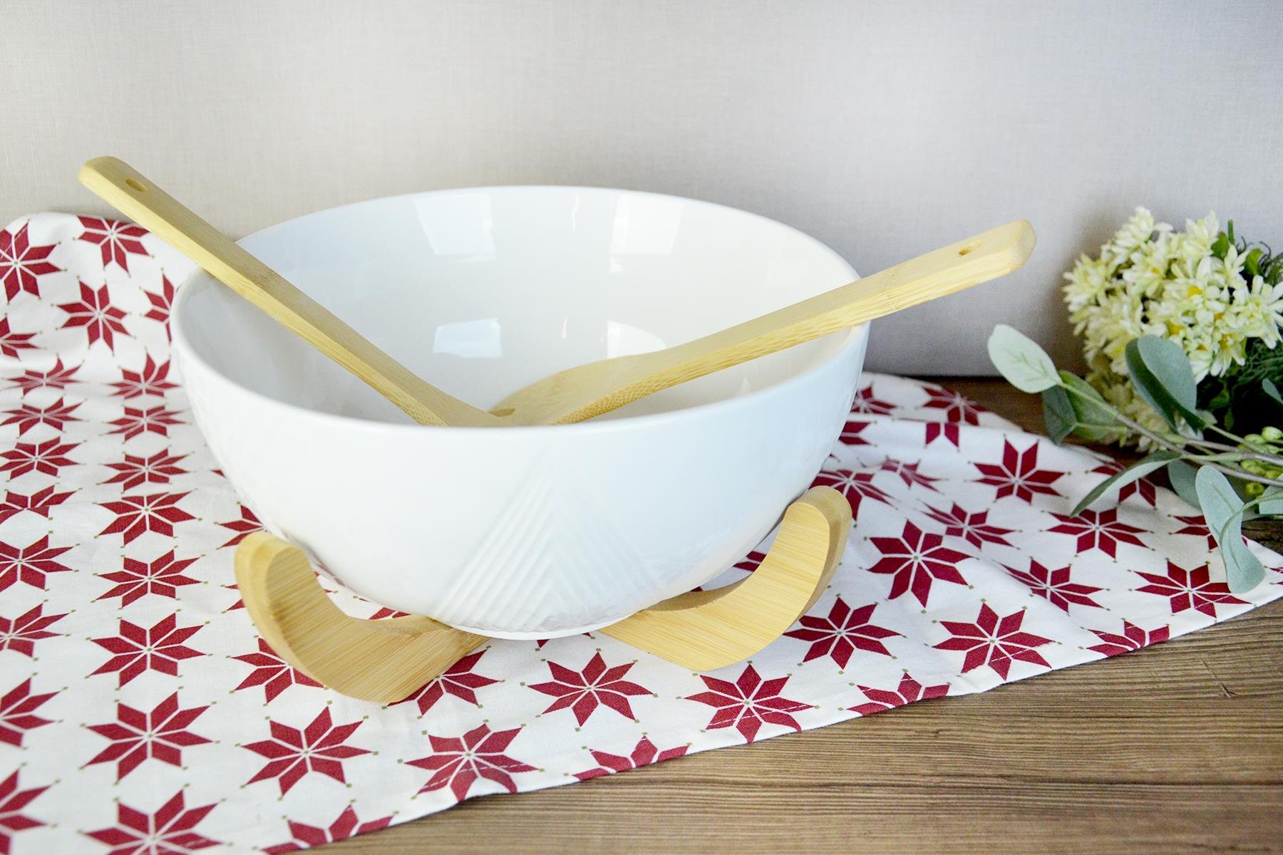 PAÇİ-LİNDA BAMBULU PORSELEN KAŞIKLI SALATA KASESİ