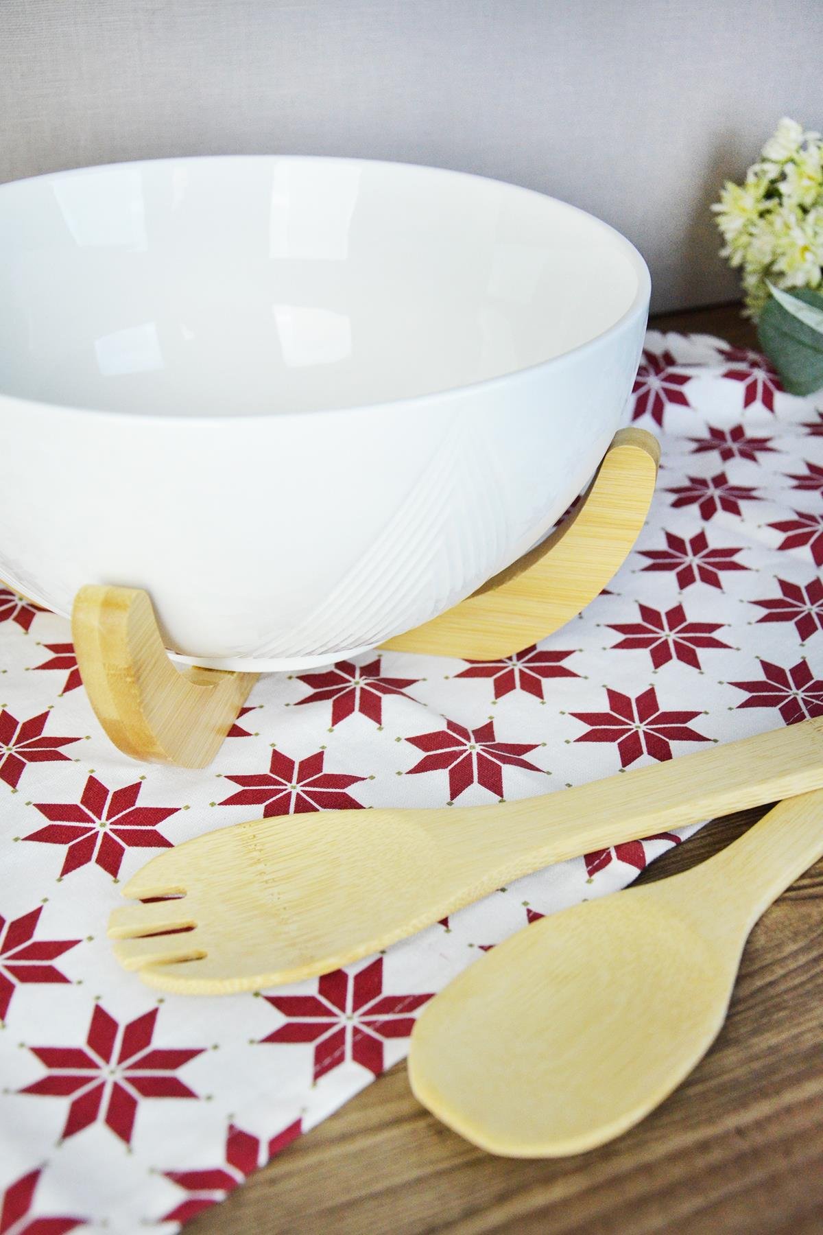 PAÇİ-LİNDA BAMBULU PORSELEN KAŞIKLI SALATA KASESİ