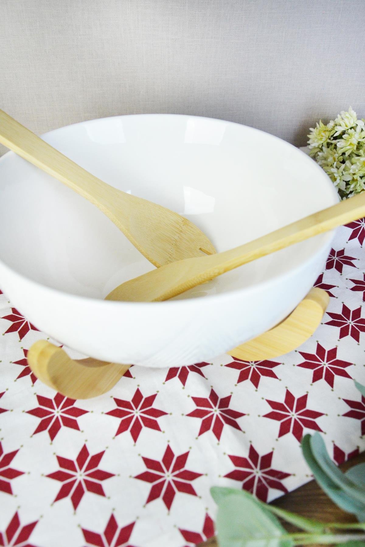 PAÇİ-LİNDA BAMBULU PORSELEN KAŞIKLI SALATA KASESİ