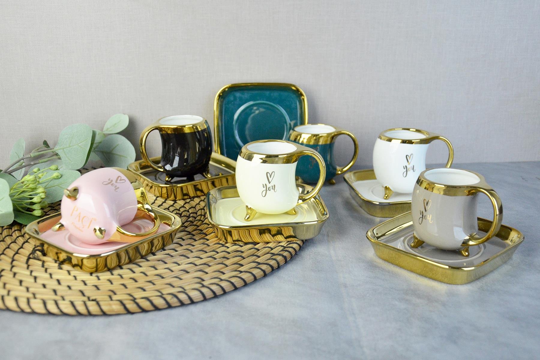 PAÇİ-LUCİA RENKLİ YALDIZLI KAHVE FİNCANI