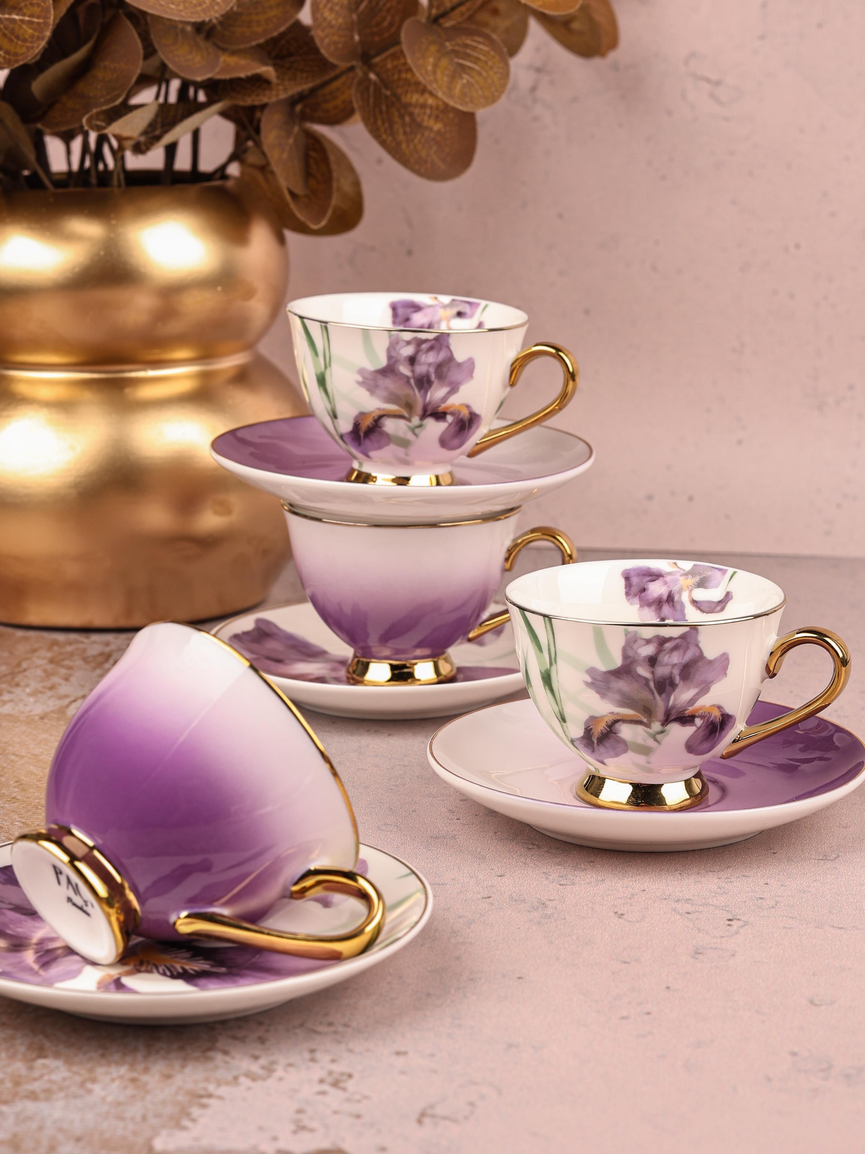 PAÇİ-ORCHID ÇİÇEKLİ YALDIZLI KAHVE FİNCANI