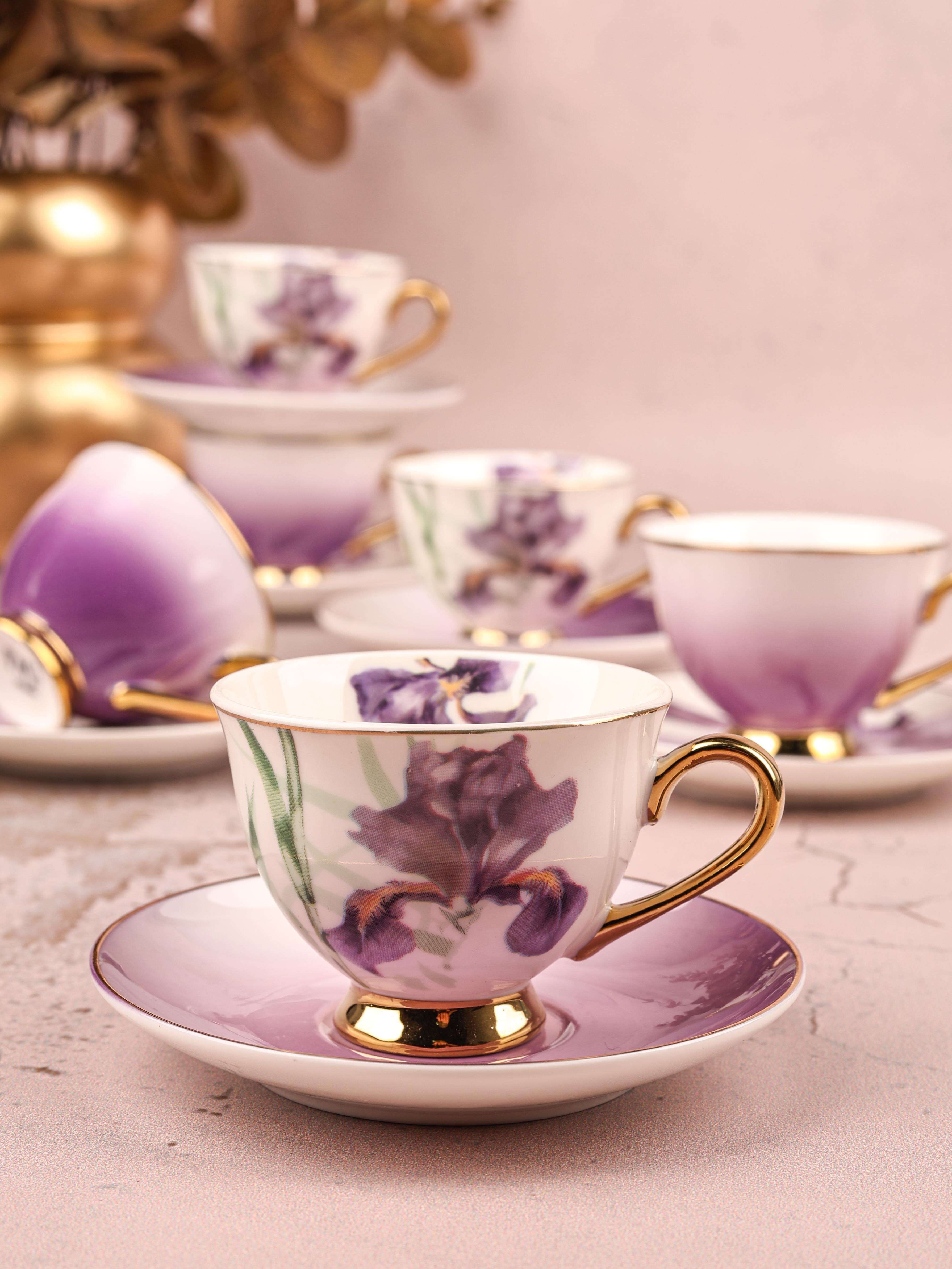 PAÇİ-ORCHID ÇİÇEKLİ YALDIZLI KAHVE FİNCANI