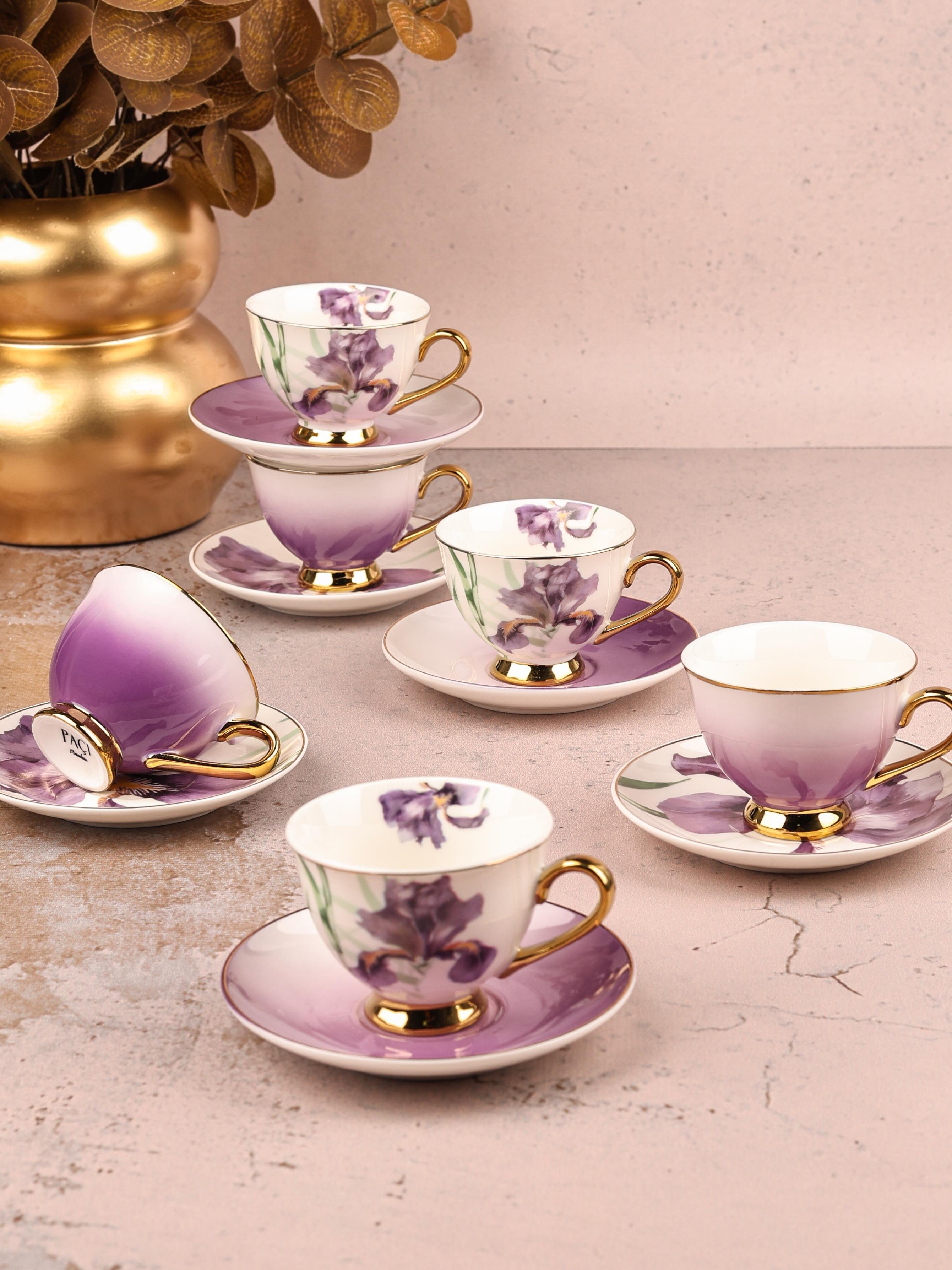 PAÇİ-ORCHID ÇİÇEKLİ YALDIZLI KAHVE FİNCANI