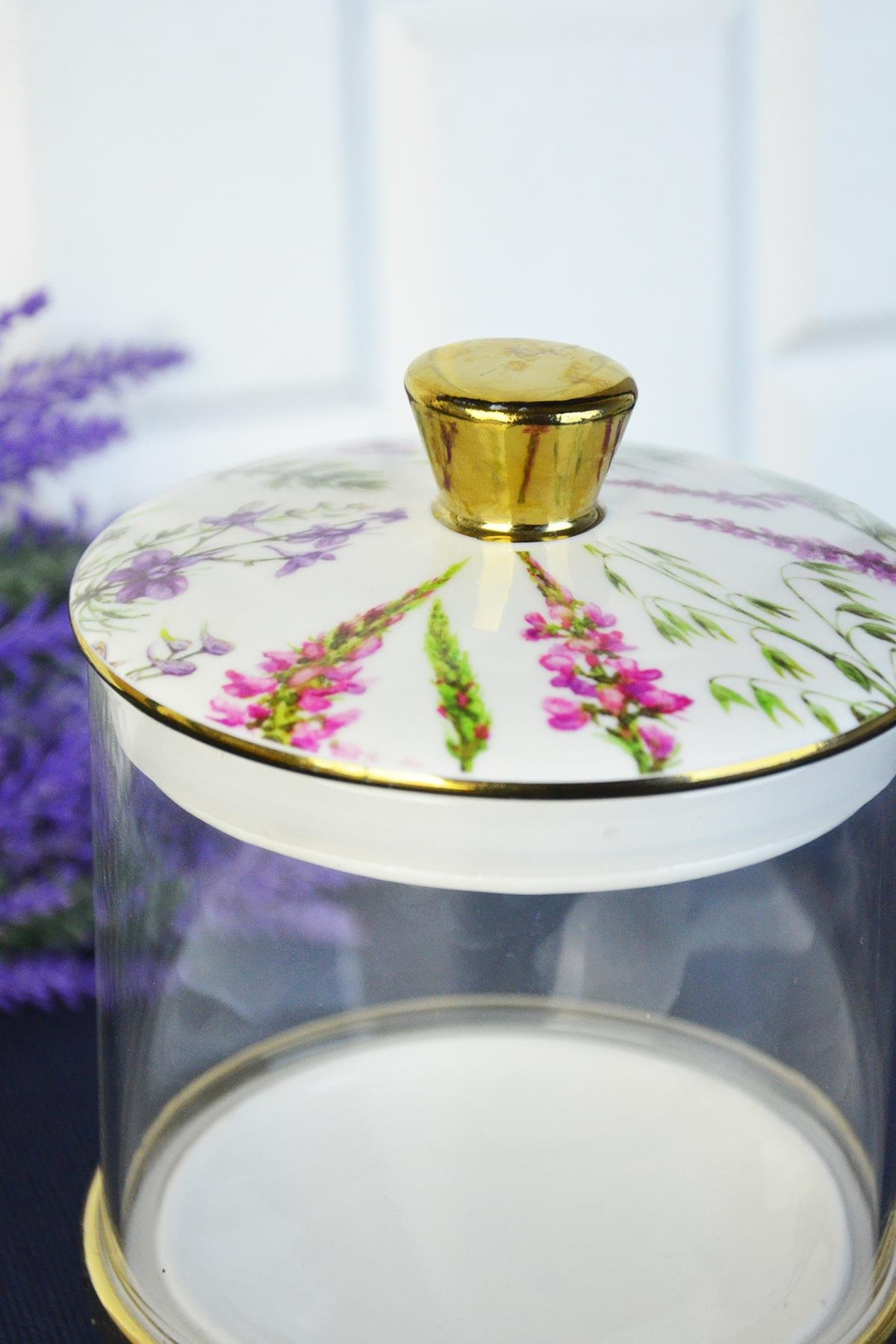 PAÇİ-PORSELEN & CAM ÇİÇEKLİ BÜYÜK BOY KAVANOZ