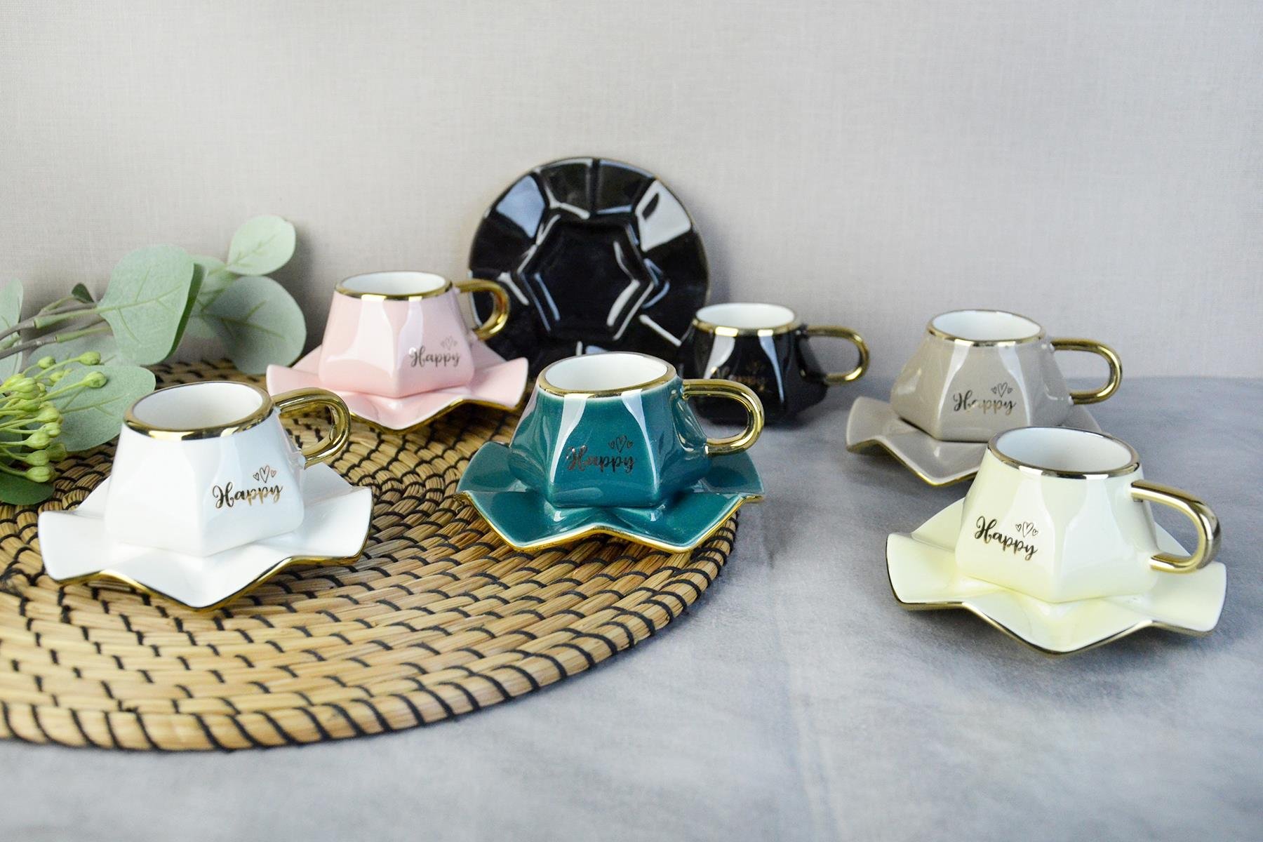 PAÇİ-PRİMO RENKLİ YALDIZLI KAHVE FİNCANI